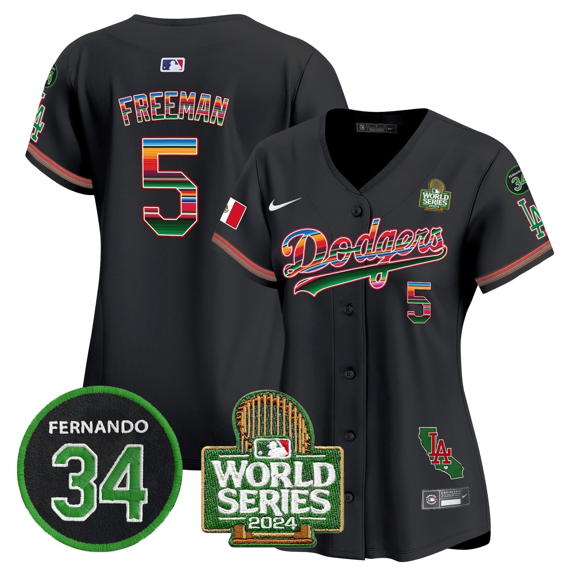 Women's Dodgers Mexico Fernando Memorial & 2024 World Series Patch Vapor Premier Limited Jersey V2 - Stitched