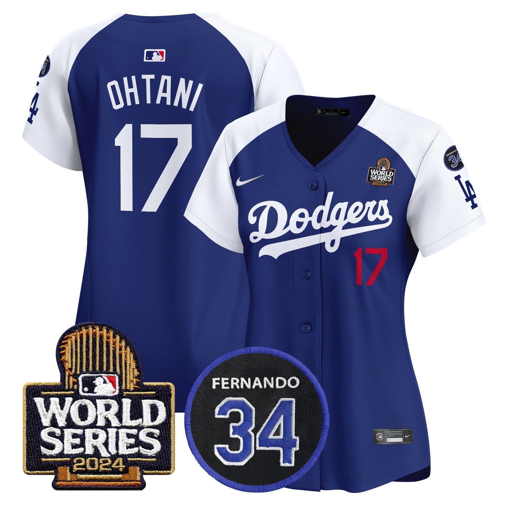 Women's Dodgers Fernando Memorial & 2024 World Series Patch Vapor Premier Limited Jersey V2 - Stitched