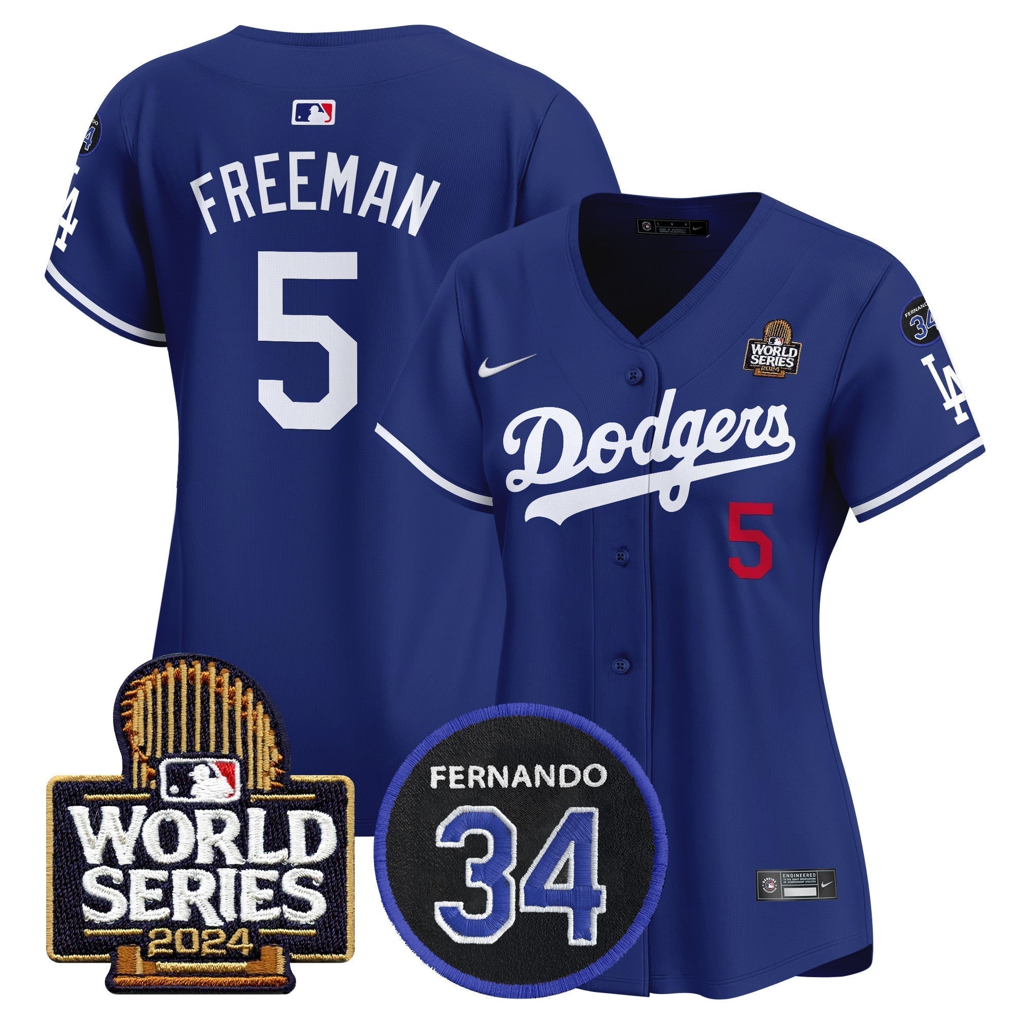 Women's Dodgers Fernando Memorial & 2024 World Series Patch Vapor Premier Limited Jersey V2 - Stitched