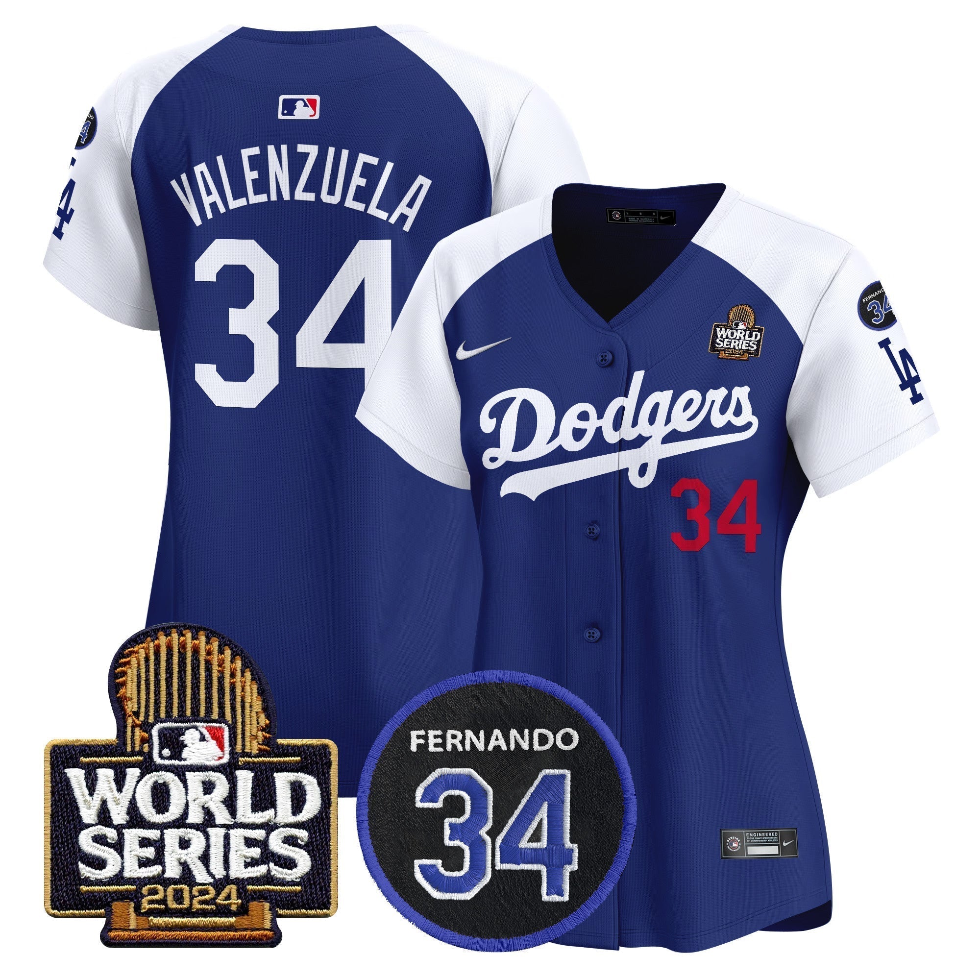 Women's Dodgers Fernando Memorial & 2024 World Series Patch Vapor Premier Limited Jersey V2 - Stitched