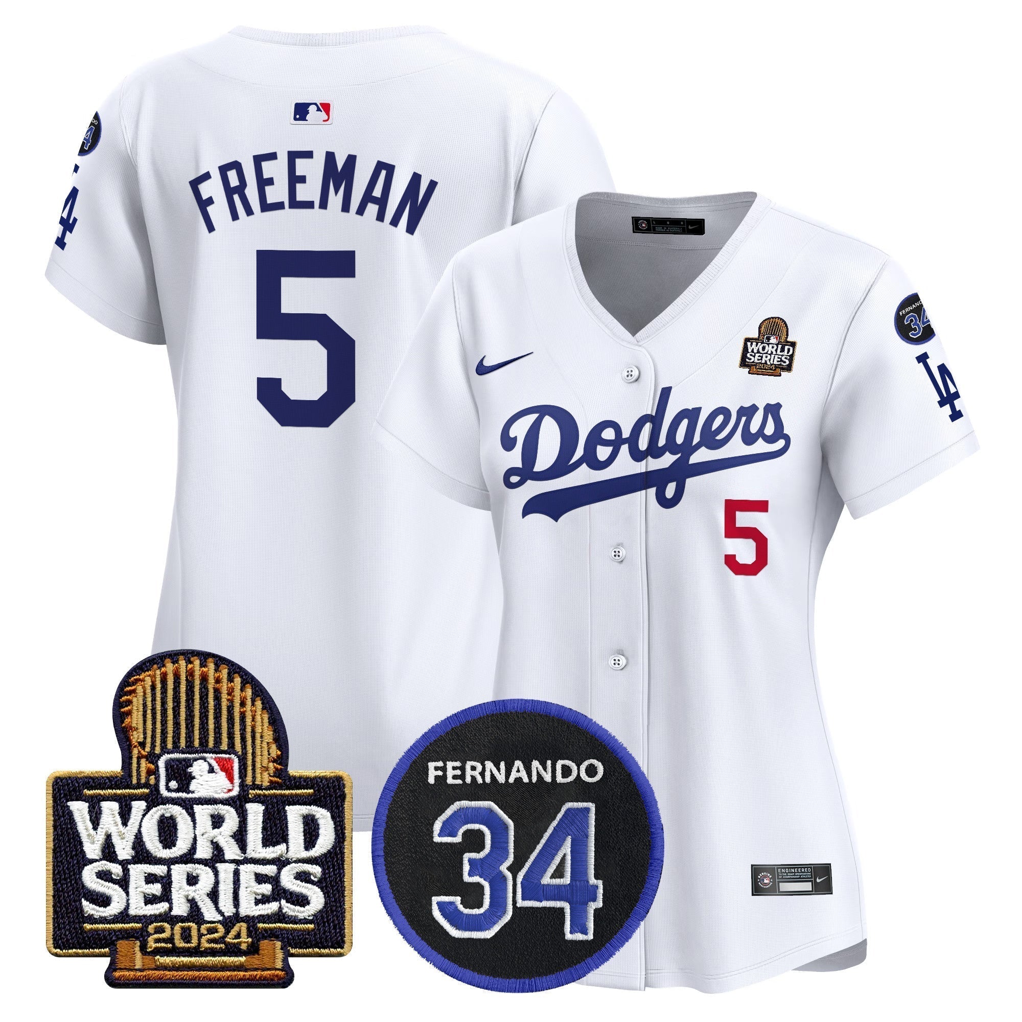 Women's Dodgers Fernando Memorial & 2024 World Series Patch Vapor Premier Limited Jersey V2 - Stitched