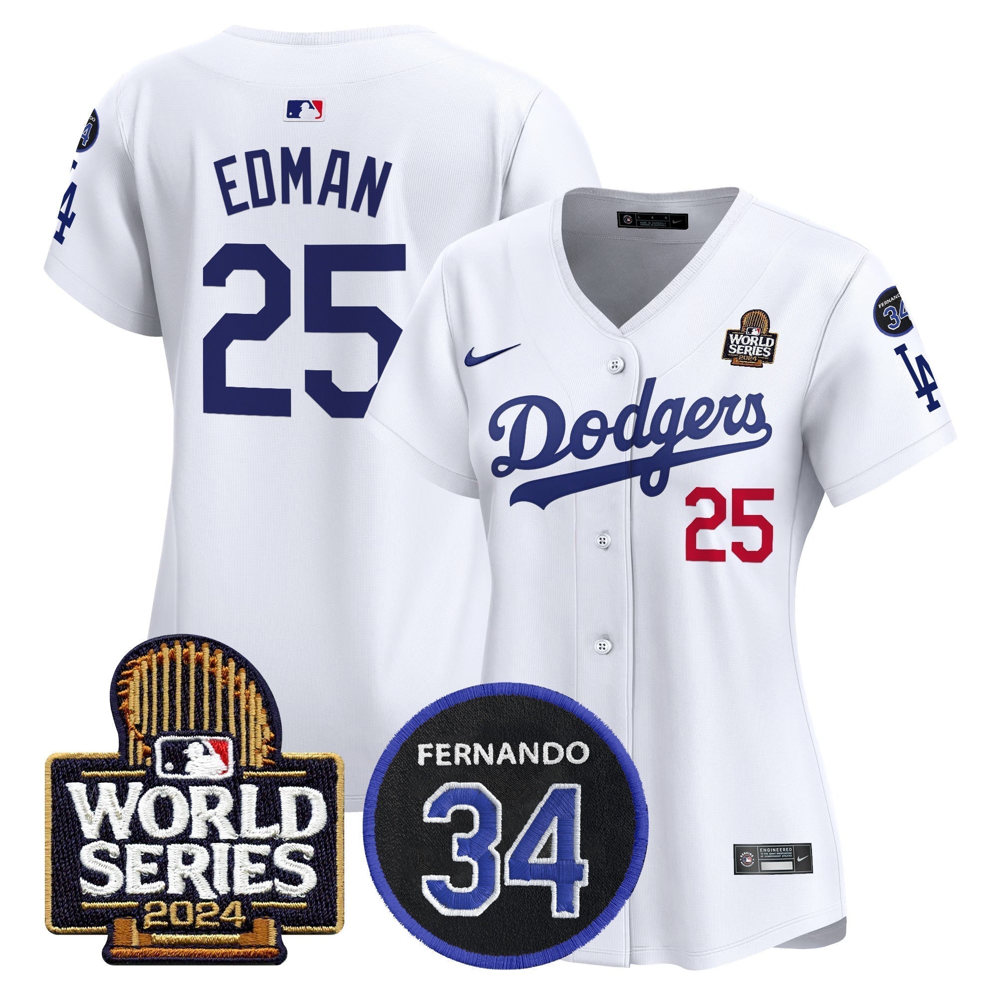 Women's Dodgers Fernando Memorial & 2024 World Series Patch Vapor Premier Limited Jersey V2 - Stitched