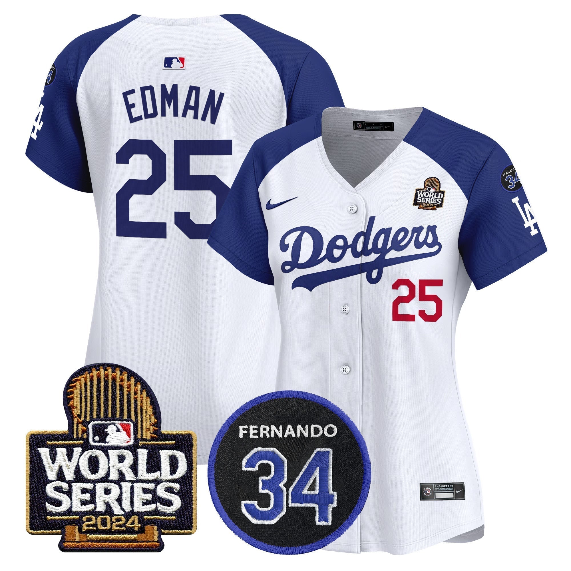 Women's Dodgers Fernando Memorial & 2024 World Series Patch Vapor Premier Limited Jersey V2 - Stitched