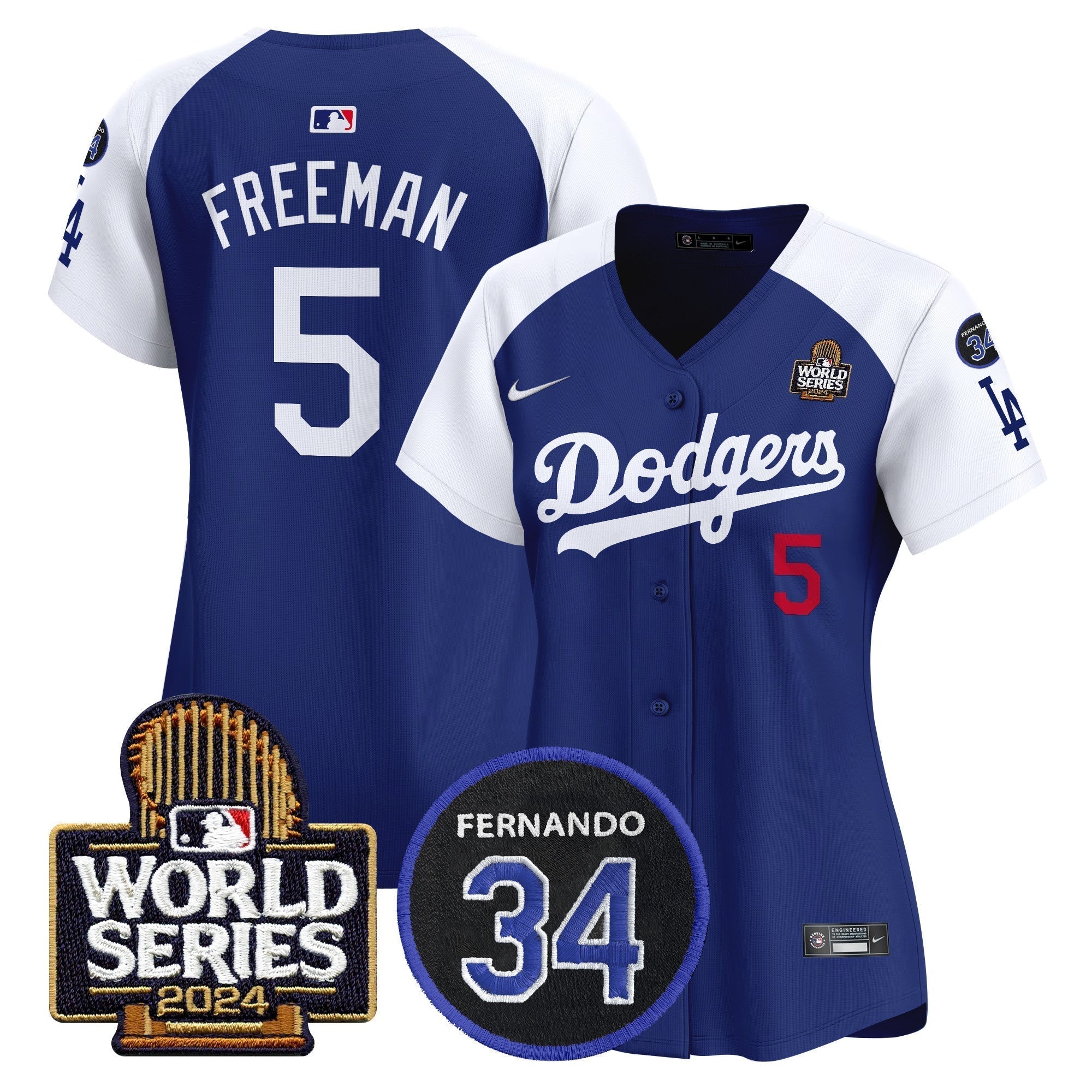 Women's Dodgers Fernando Memorial & 2024 World Series Patch Vapor Premier Limited Jersey V2 - Stitched