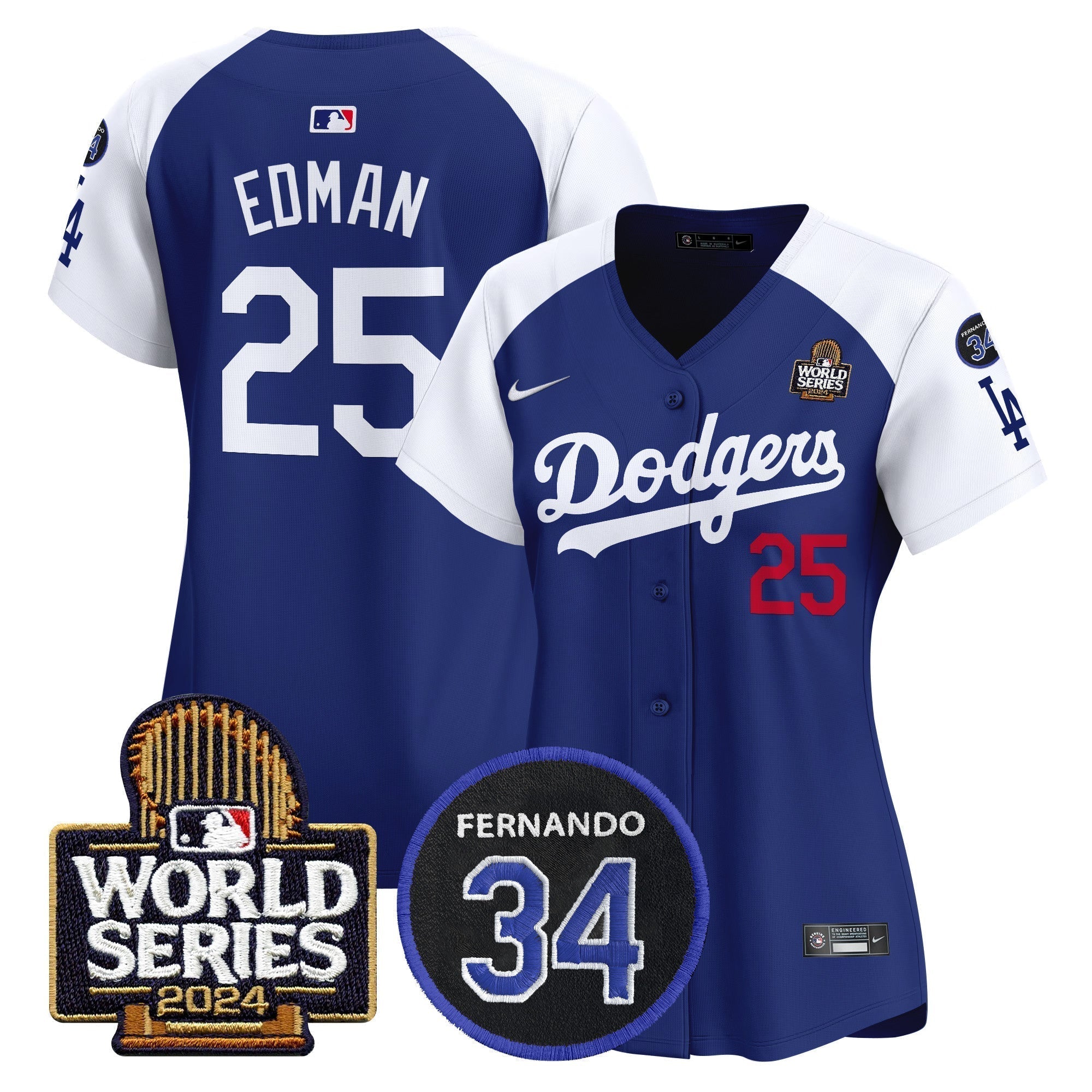 Women's Dodgers Fernando Memorial & 2024 World Series Patch Vapor Premier Limited Jersey V2 - Stitched
