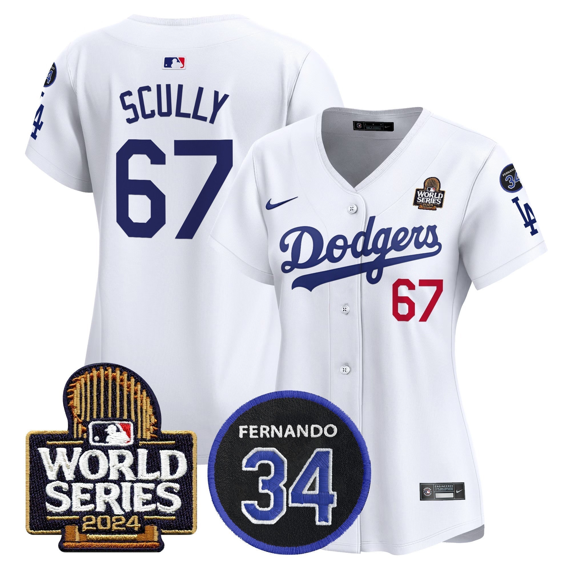 Women's Dodgers Fernando Memorial & 2024 World Series Patch Vapor Premier Limited Jersey V2 - Stitched