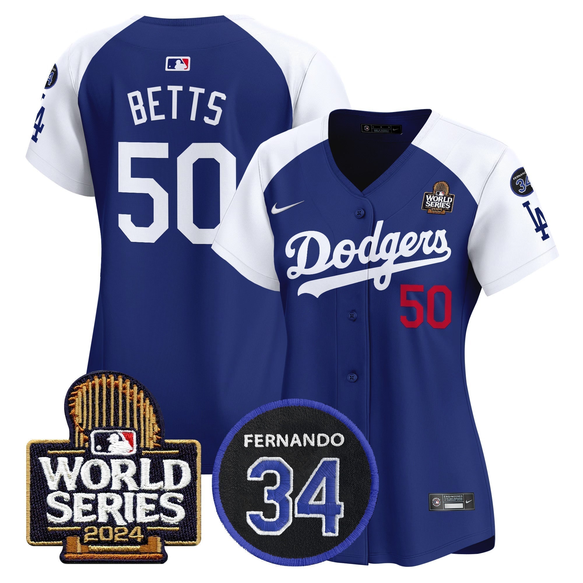 Women's Dodgers Fernando Memorial & 2024 World Series Patch Vapor Premier Limited Jersey V2 - Stitched
