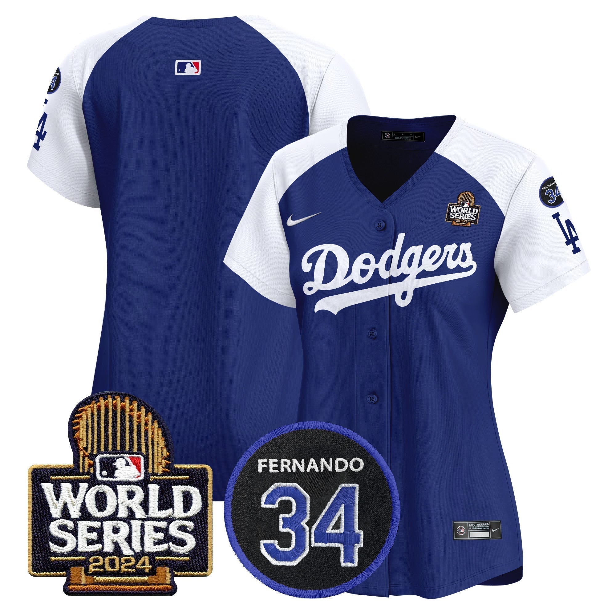 Women's Dodgers Fernando Memorial & 2024 World Series Patch Vapor Premier Limited Jersey V2 - Stitched