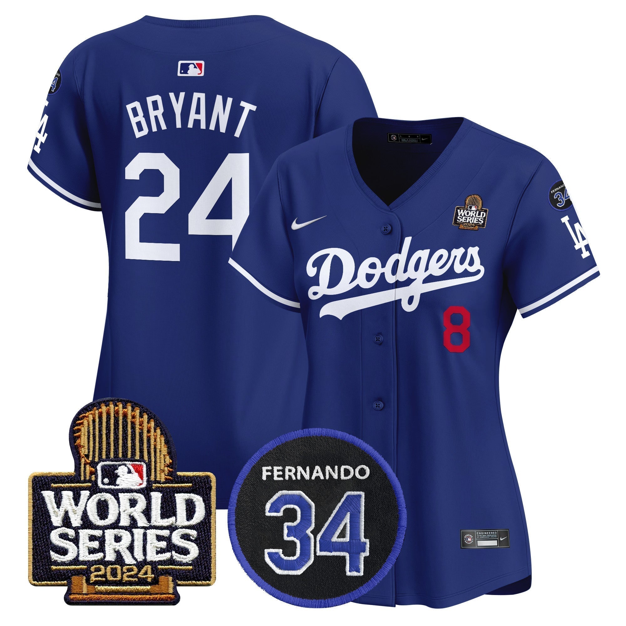 Women's Dodgers Fernando Memorial & 2024 World Series Patch Vapor Premier Limited Jersey V2 - Stitched