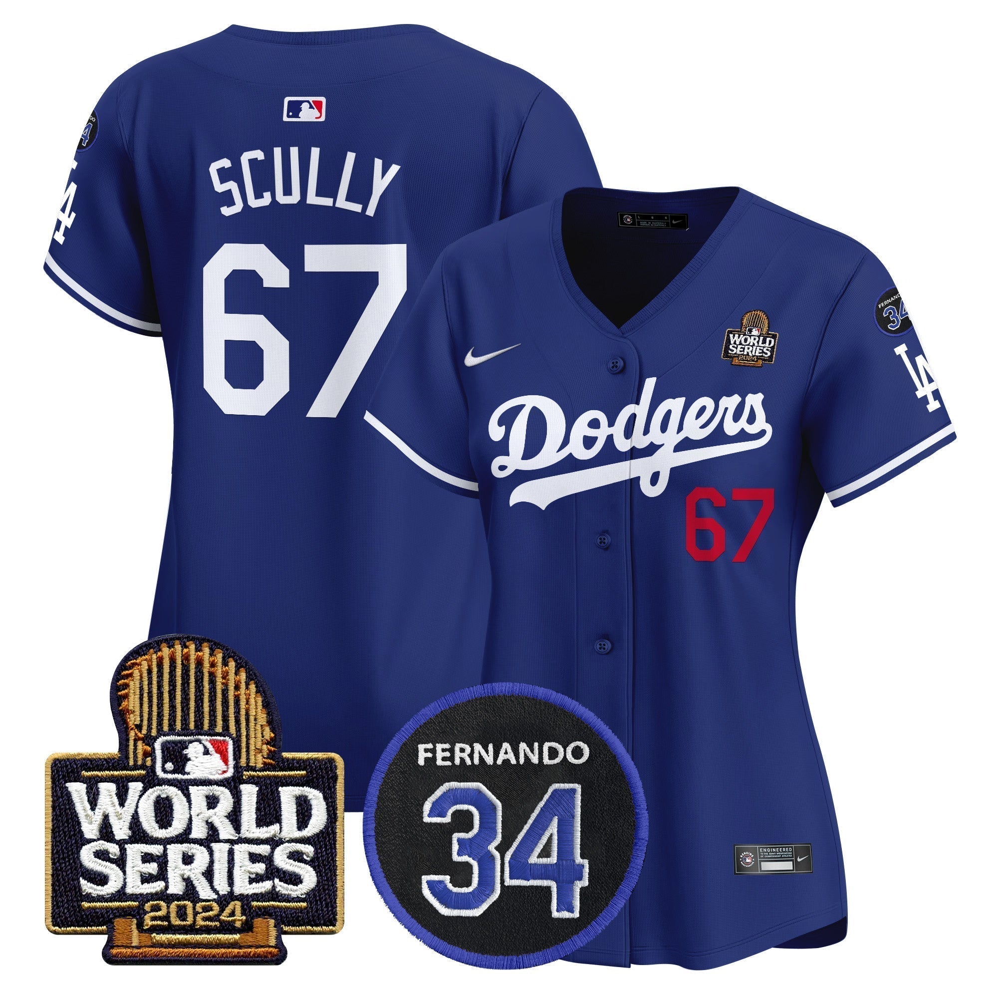 Women's Dodgers Fernando Memorial & 2024 World Series Patch Vapor Premier Limited Jersey V2 - Stitched
