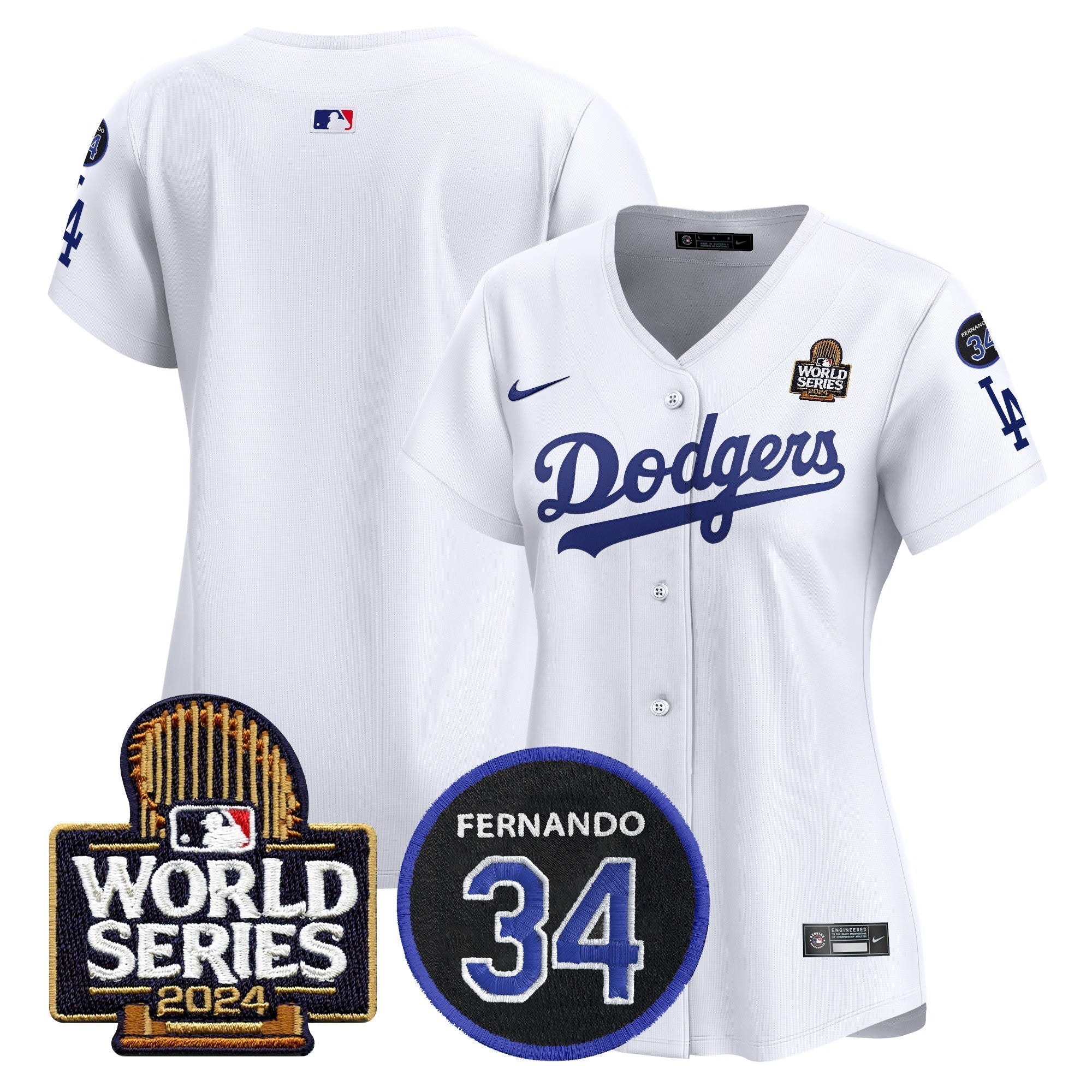 Women's Dodgers Fernando Memorial & 2024 World Series Patch Vapor Premier Limited Jersey V2 - Stitched