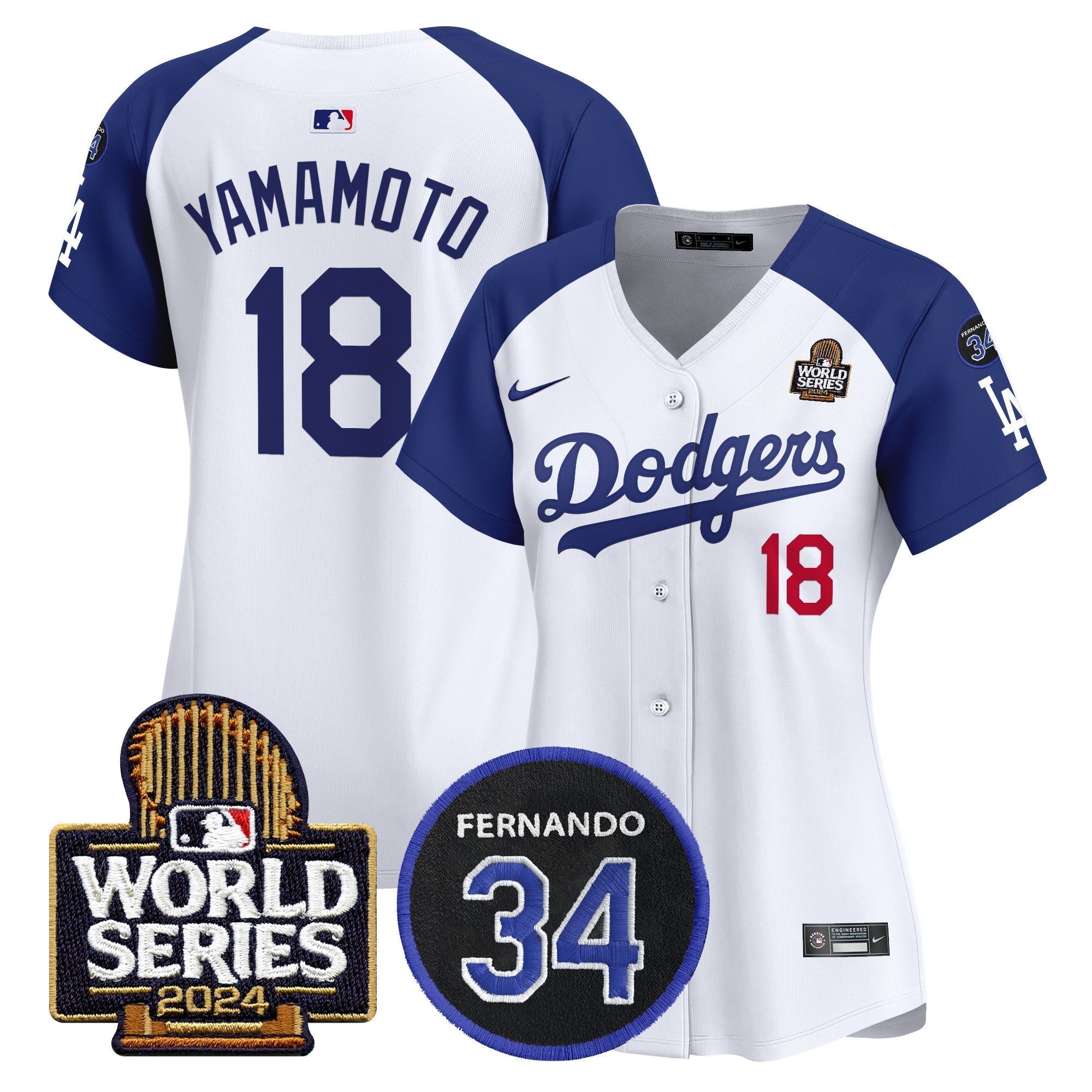 Women's Dodgers Fernando Memorial & 2024 World Series Patch Vapor Premier Limited Jersey V2 - Stitched
