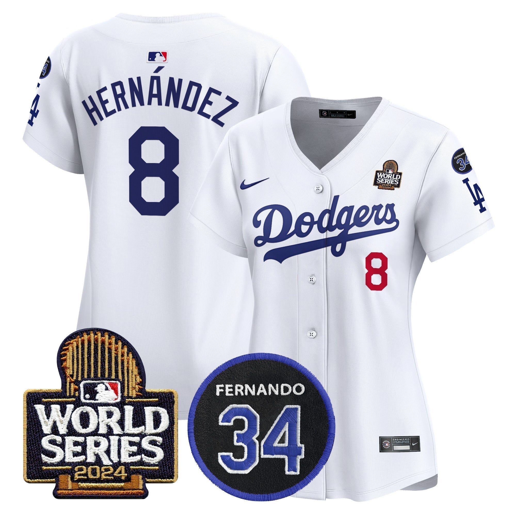 Women's Dodgers Fernando Memorial & 2024 World Series Patch Vapor Premier Limited Jersey V2 - Stitched