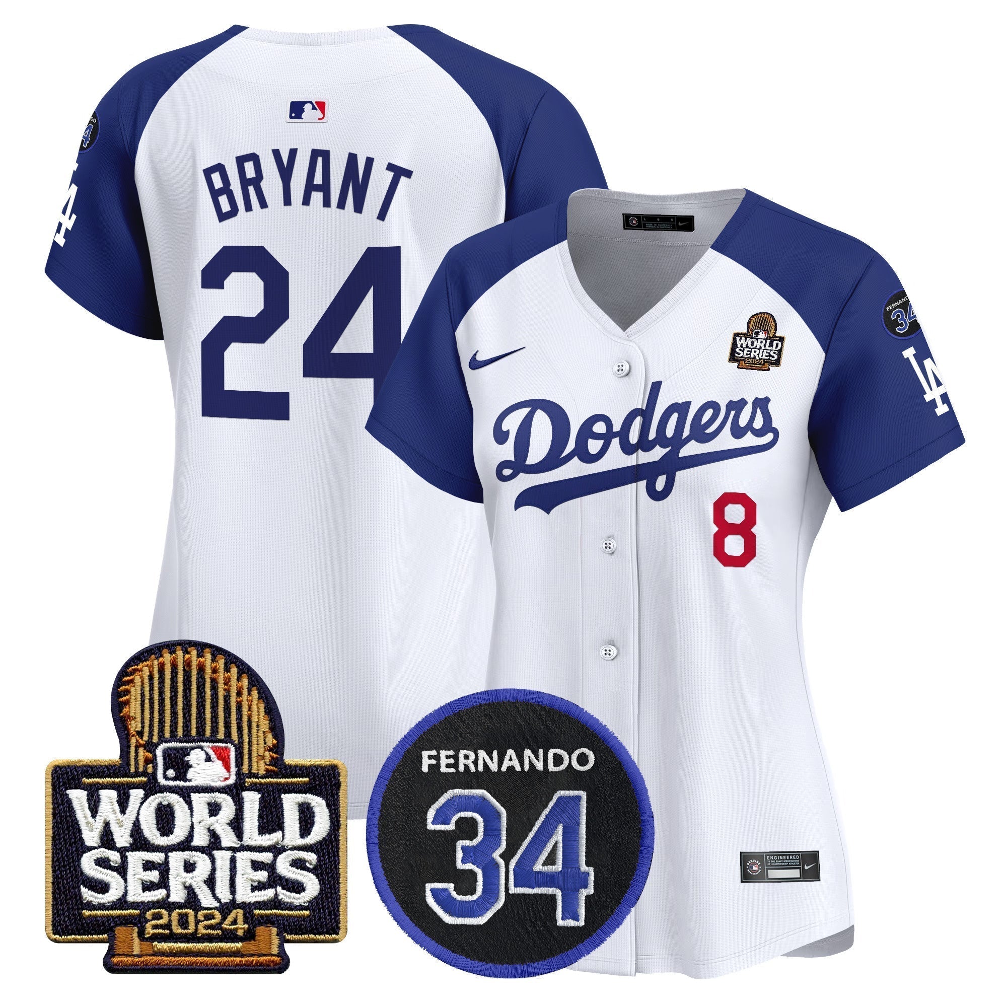 Women's Dodgers Fernando Memorial & 2024 World Series Patch Vapor Premier Limited Jersey V2 - Stitched
