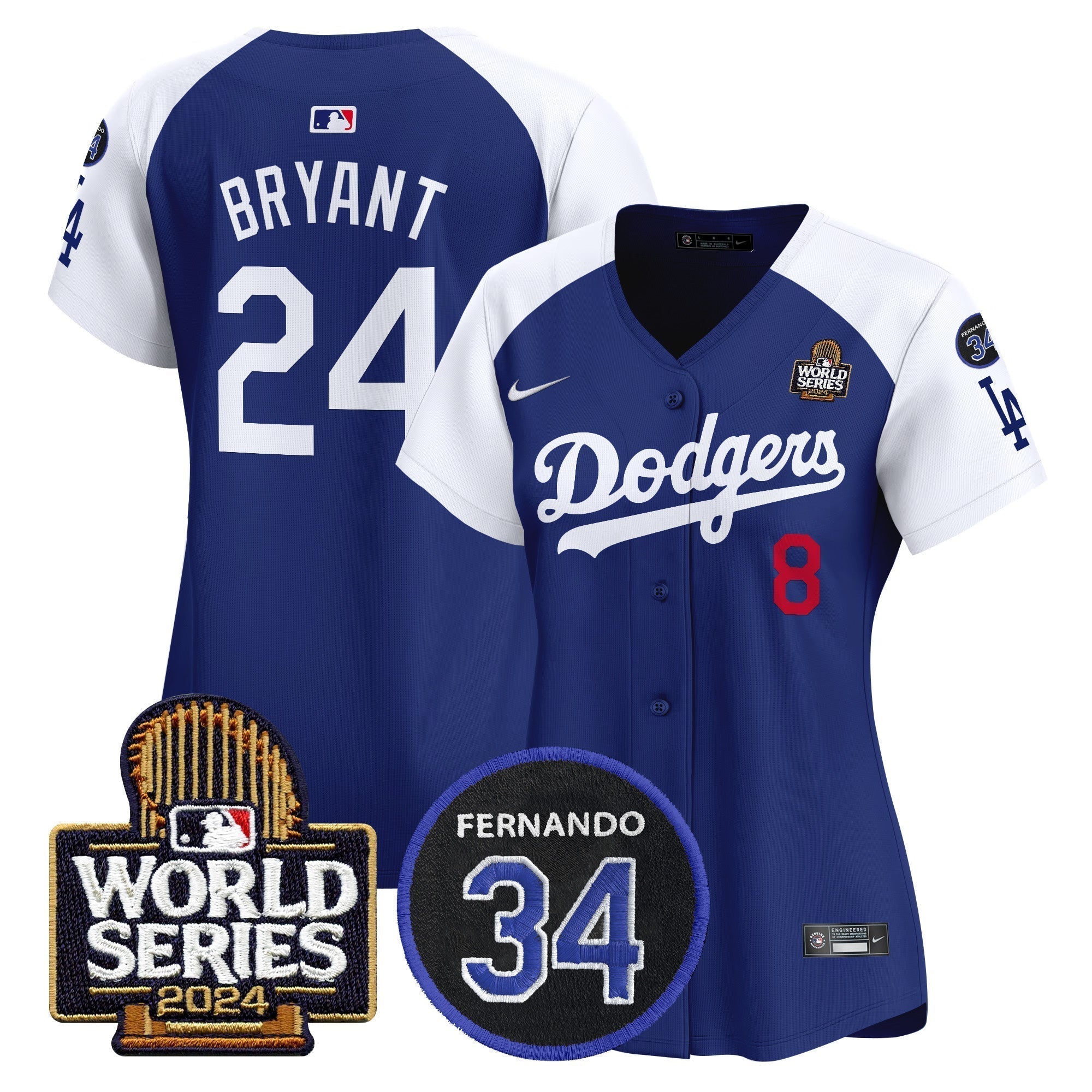 Women's Dodgers Fernando Memorial & 2024 World Series Patch Vapor Premier Limited Jersey V2 - Stitched