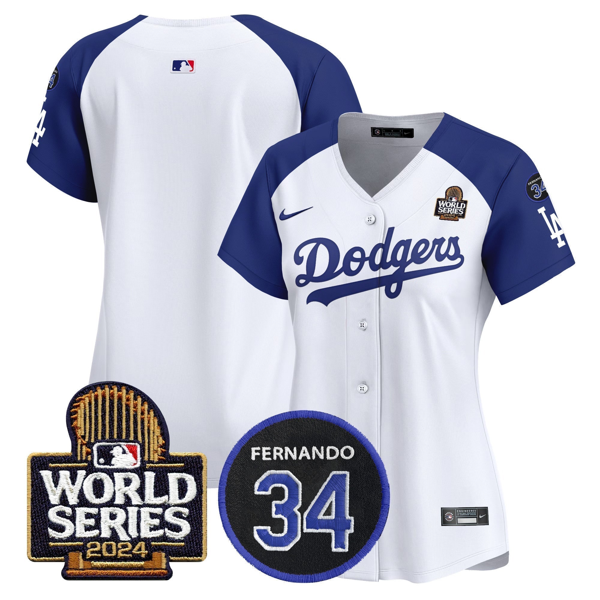 Women's Dodgers Fernando Memorial & 2024 World Series Patch Vapor Premier Limited Jersey V2 - Stitched