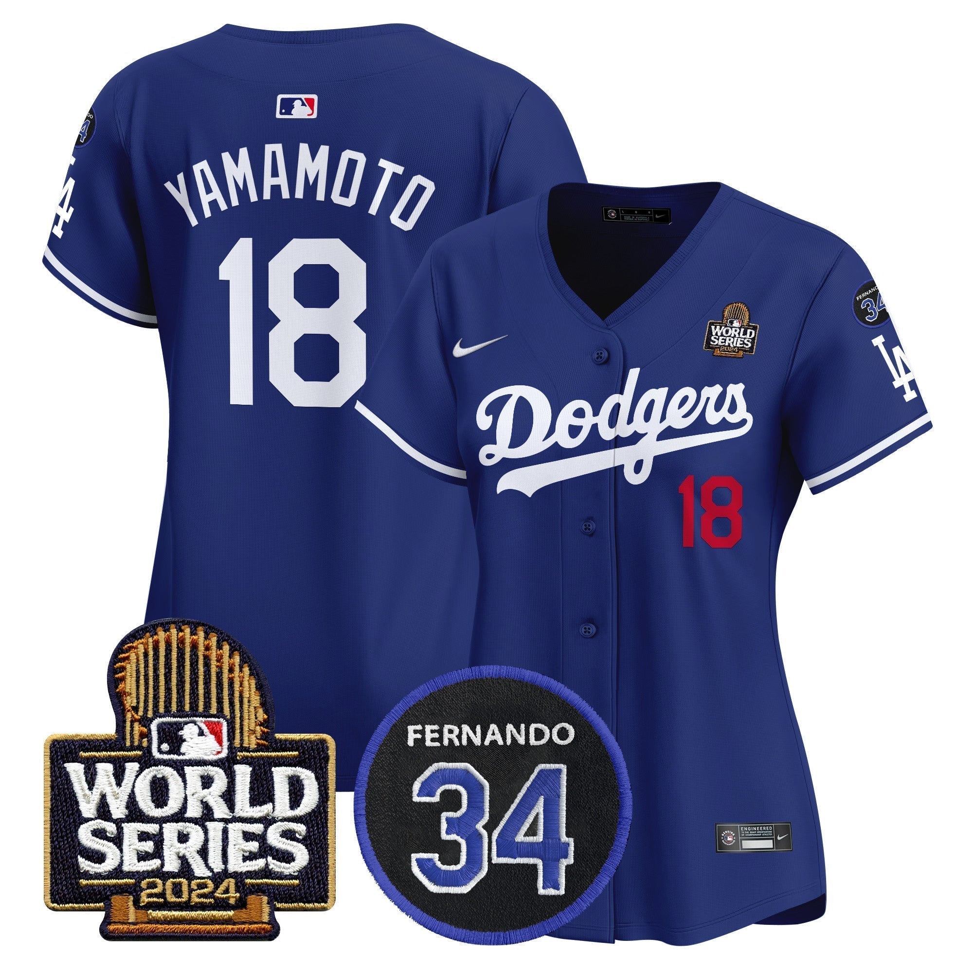 Women's Dodgers Fernando Memorial & 2024 World Series Patch Vapor Premier Limited Jersey V2 - Stitched
