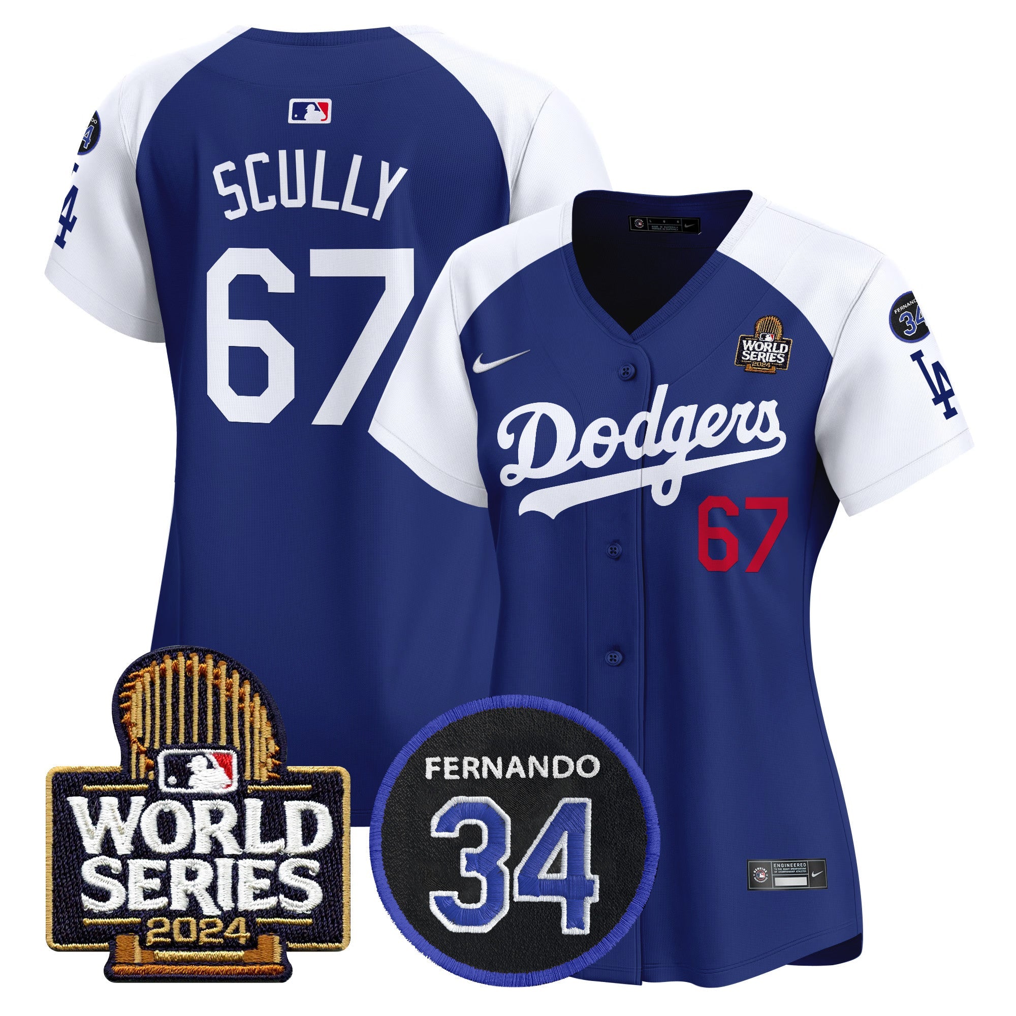 Women's Dodgers Fernando Memorial & 2024 World Series Patch Vapor Premier Limited Jersey V2 - Stitched