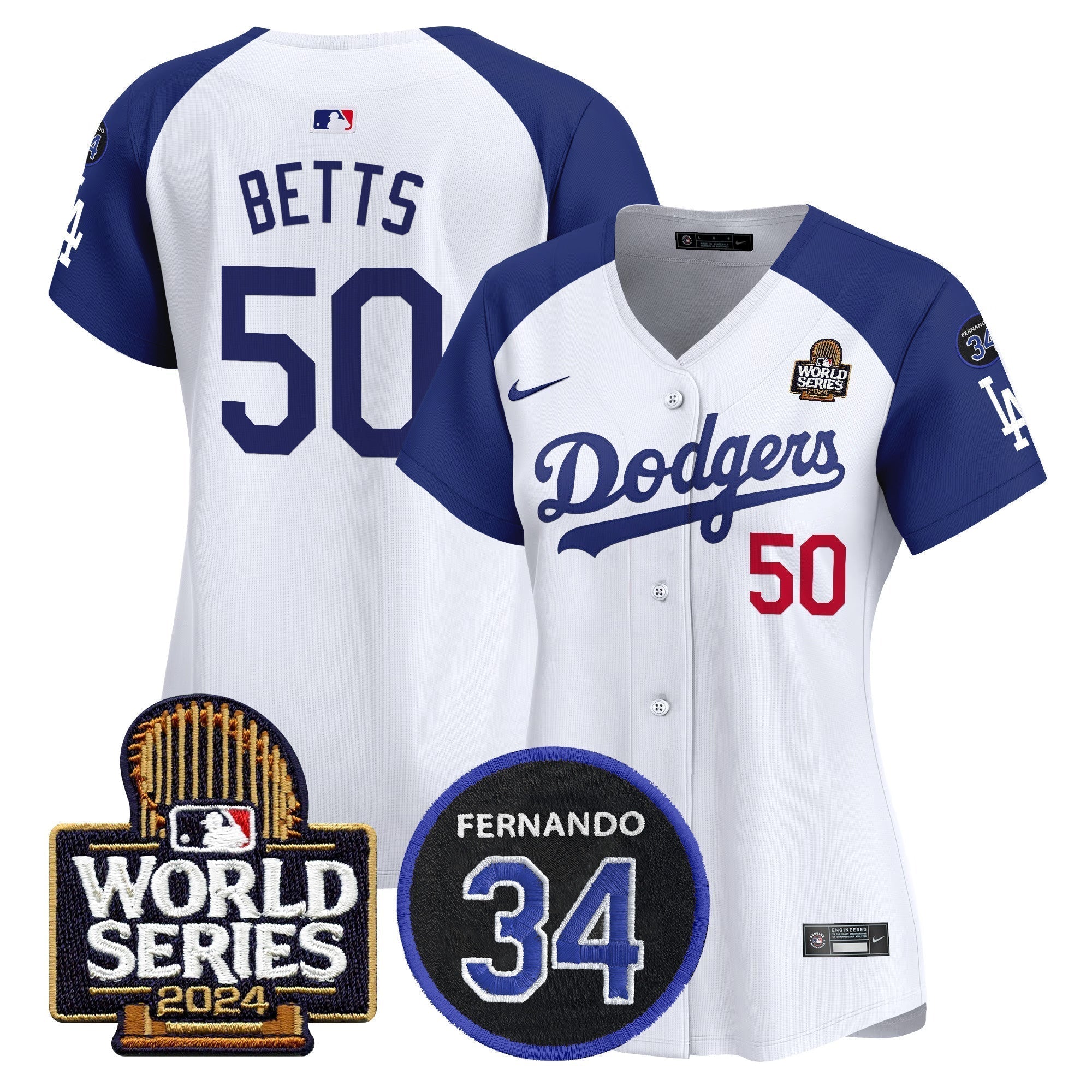 Women's Dodgers Fernando Memorial & 2024 World Series Patch Vapor Premier Limited Jersey V2 - Stitched