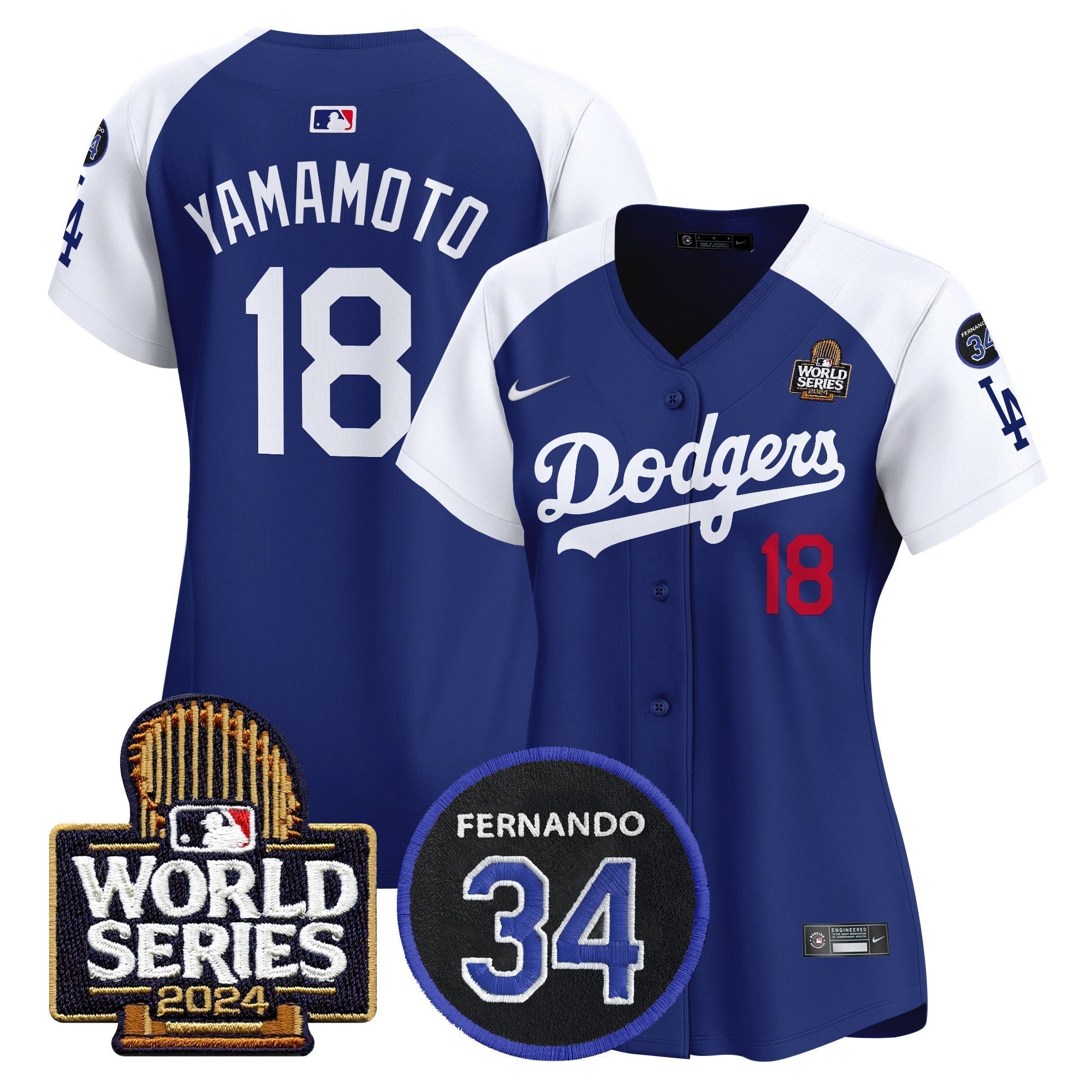 Women's Dodgers Fernando Memorial & 2024 World Series Patch Vapor Premier Limited Jersey V2 - Stitched
