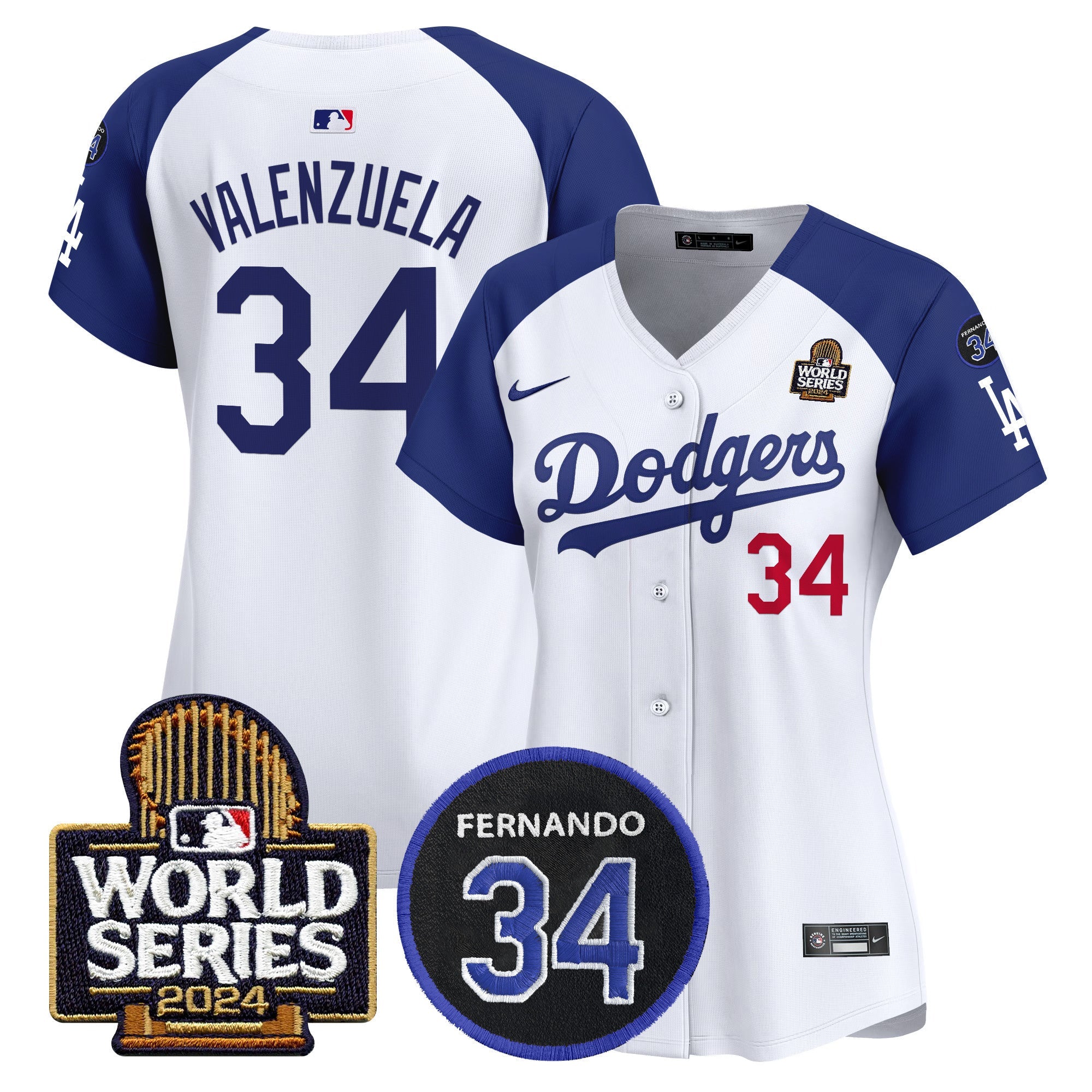 Women's Dodgers Fernando Memorial & 2024 World Series Patch Vapor Premier Limited Jersey V2 - Stitched