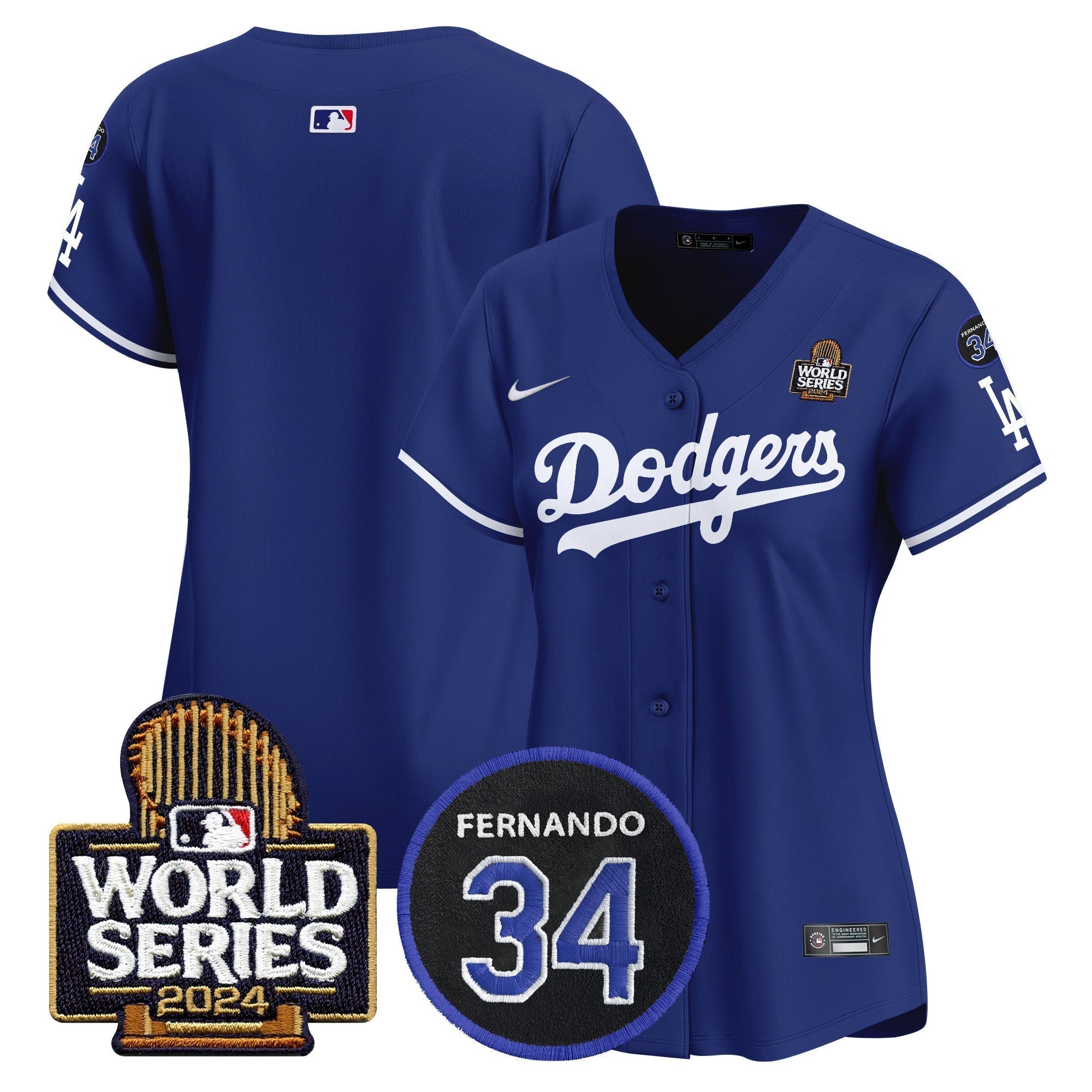 Women's Dodgers Fernando Memorial & 2024 World Series Patch Vapor Premier Limited Jersey V2 - Stitched