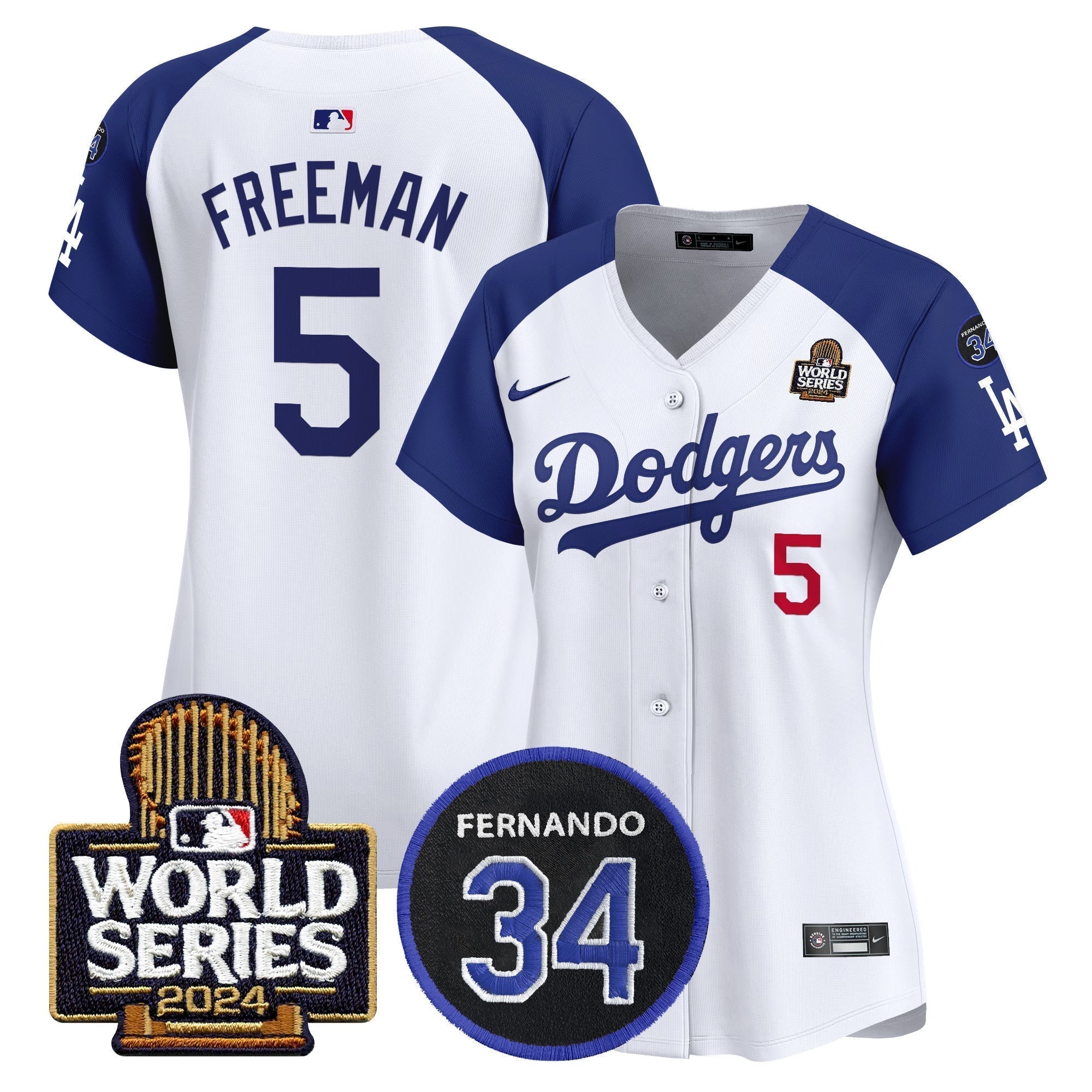 Women's Dodgers Fernando Memorial & 2024 World Series Patch Vapor Premier Limited Jersey V2 - Stitched