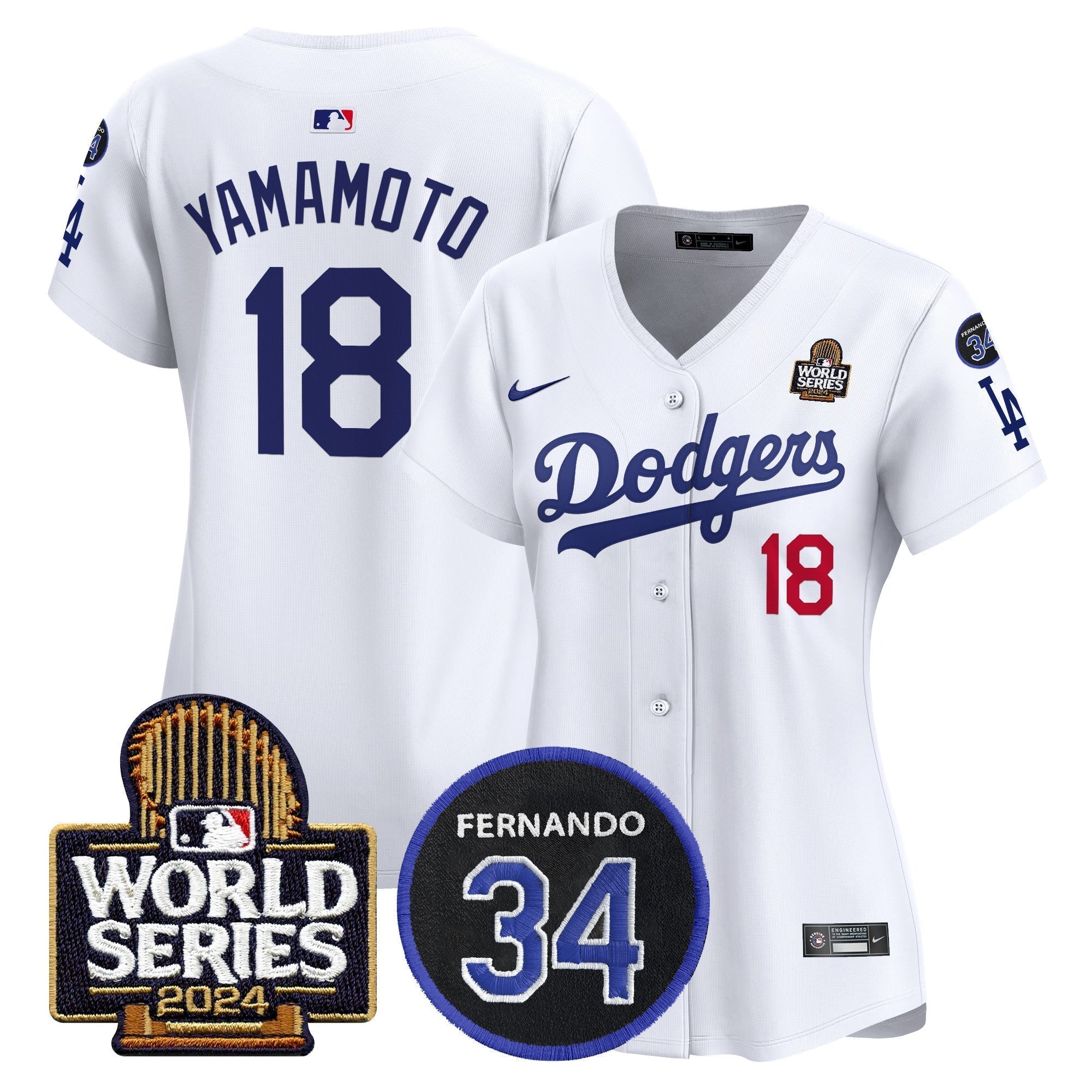 Women's Dodgers Fernando Memorial & 2024 World Series Patch Vapor Premier Limited Jersey V2 - Stitched
