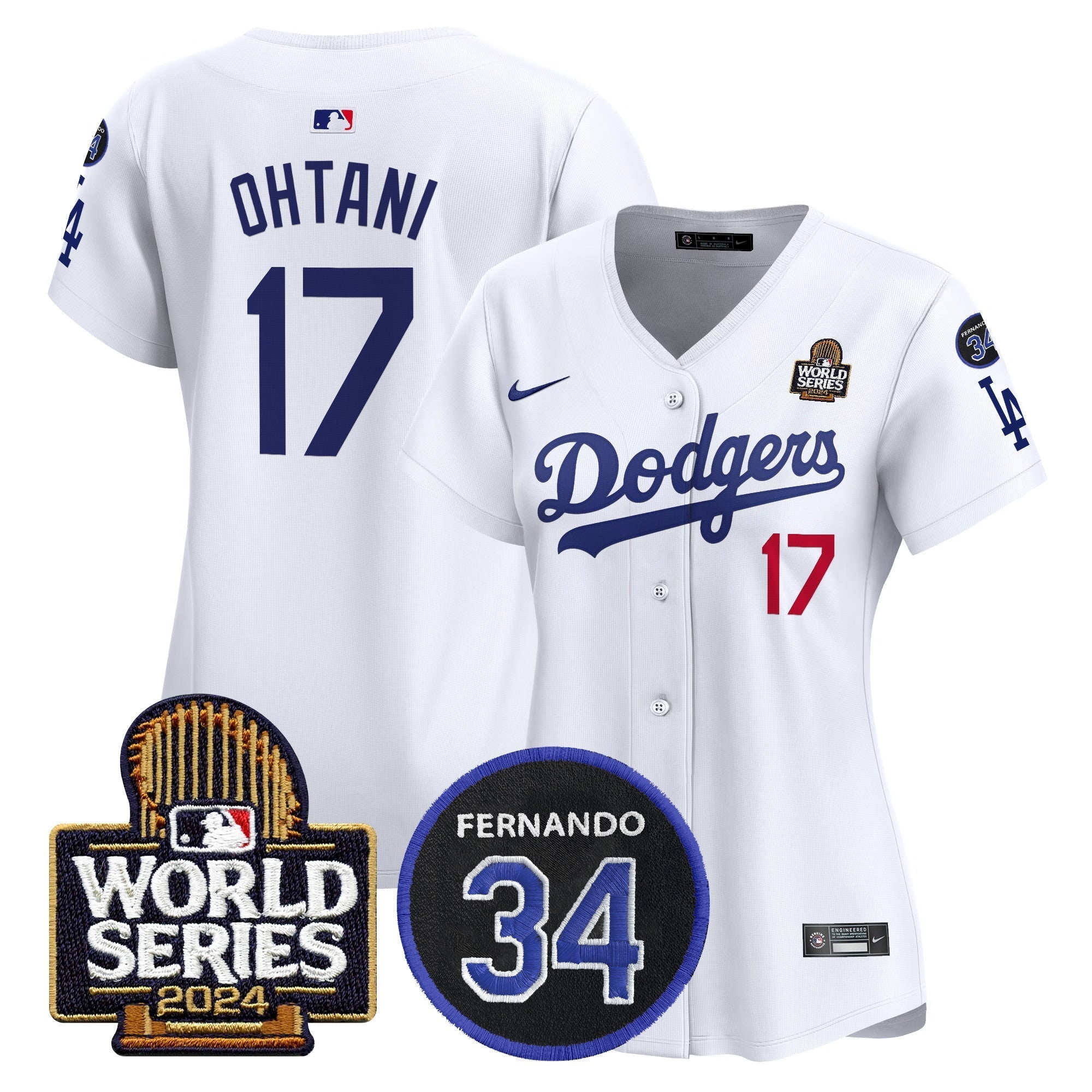 Women's Dodgers Fernando Memorial & 2024 World Series Patch Vapor Premier Limited Jersey V2 - Stitched