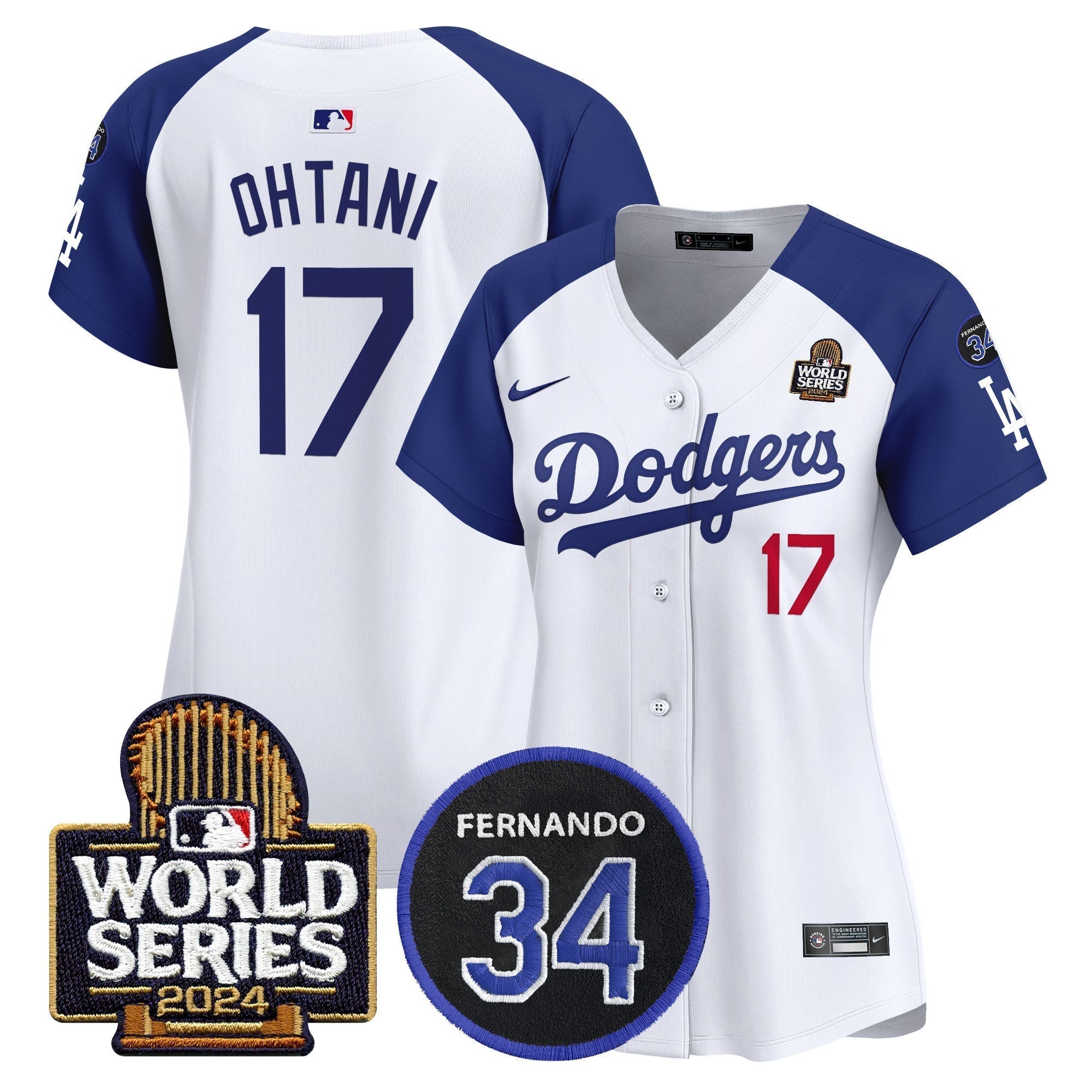 Women's Dodgers Fernando Memorial & 2024 World Series Patch Vapor Premier Limited Jersey V2 - Stitched