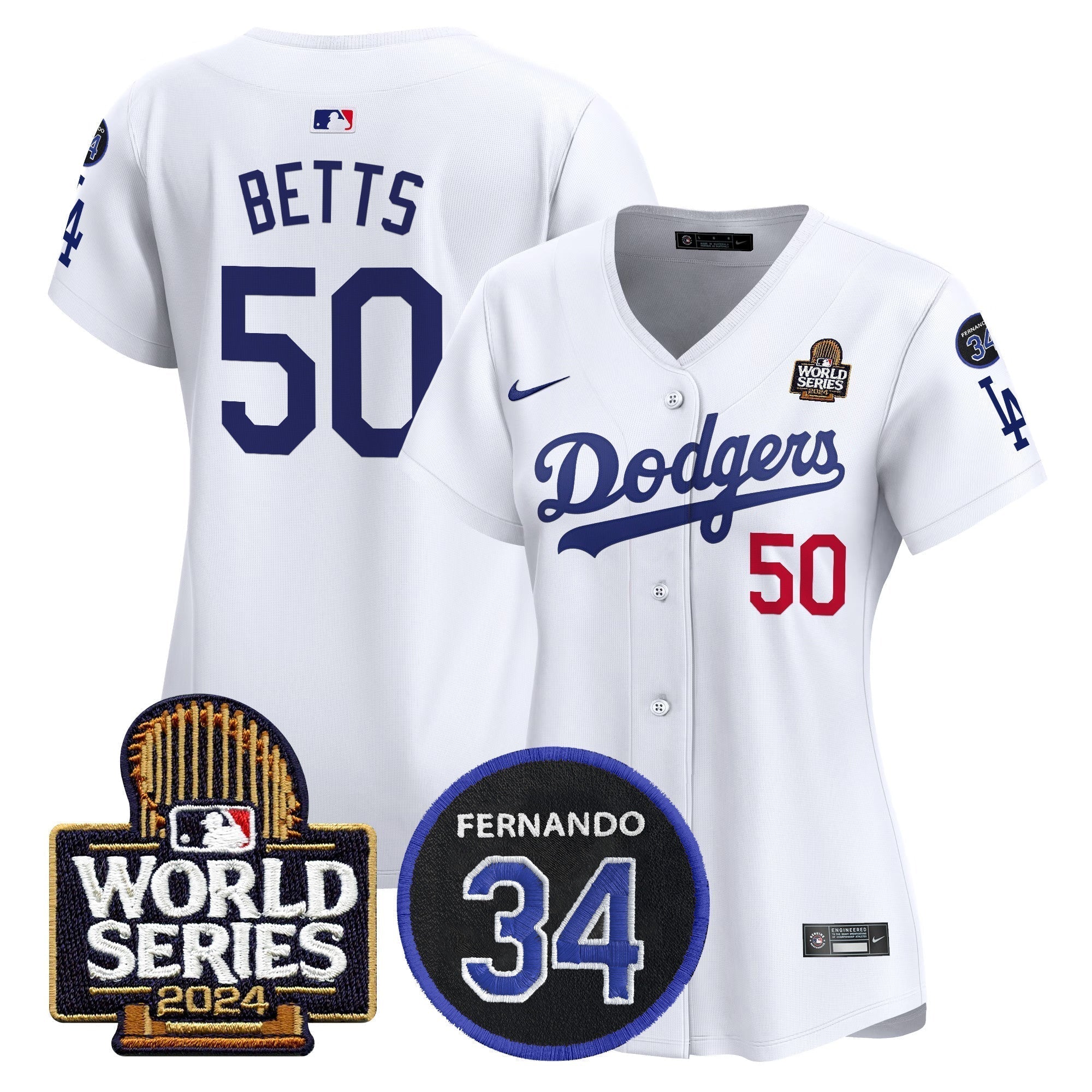 Women's Dodgers Fernando Memorial & 2024 World Series Patch Vapor Premier Limited Jersey V2 - Stitched