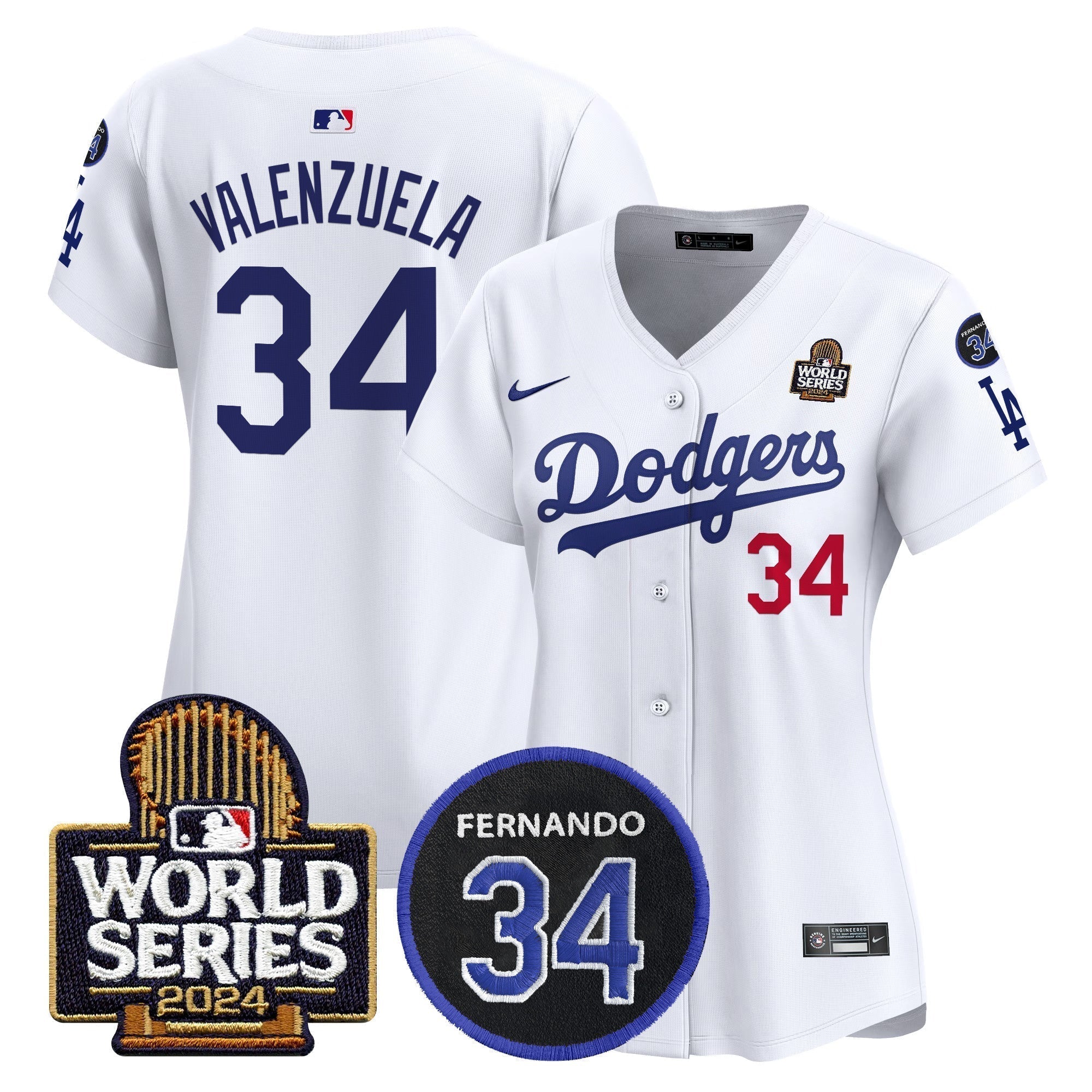 Women's Dodgers Fernando Memorial & 2024 World Series Patch Vapor Premier Limited Jersey V2 - Stitched