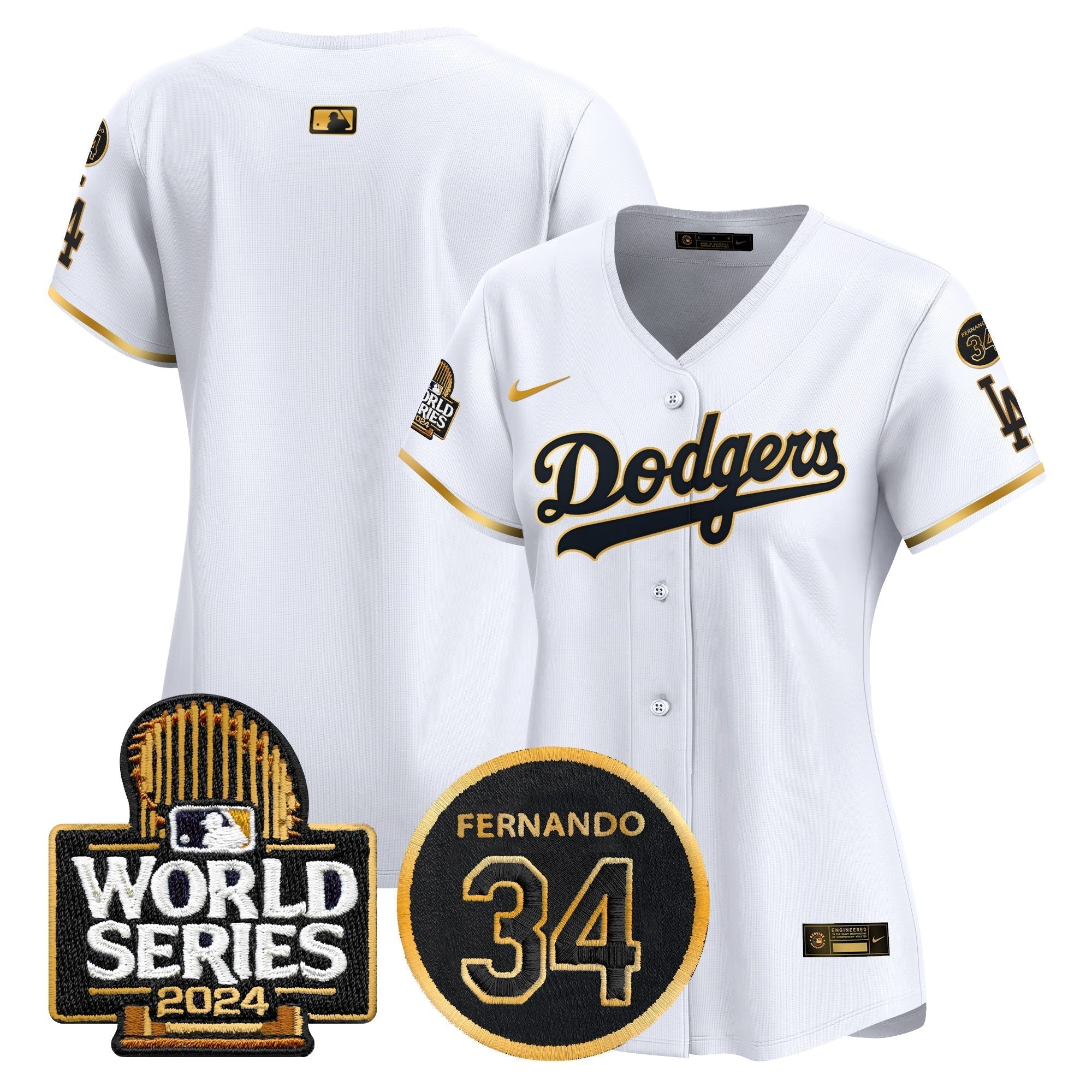 Women's Dodgers Fernando Memorial & 2024 World Series Patch Vapor Premier Limited Jersey - Stitched