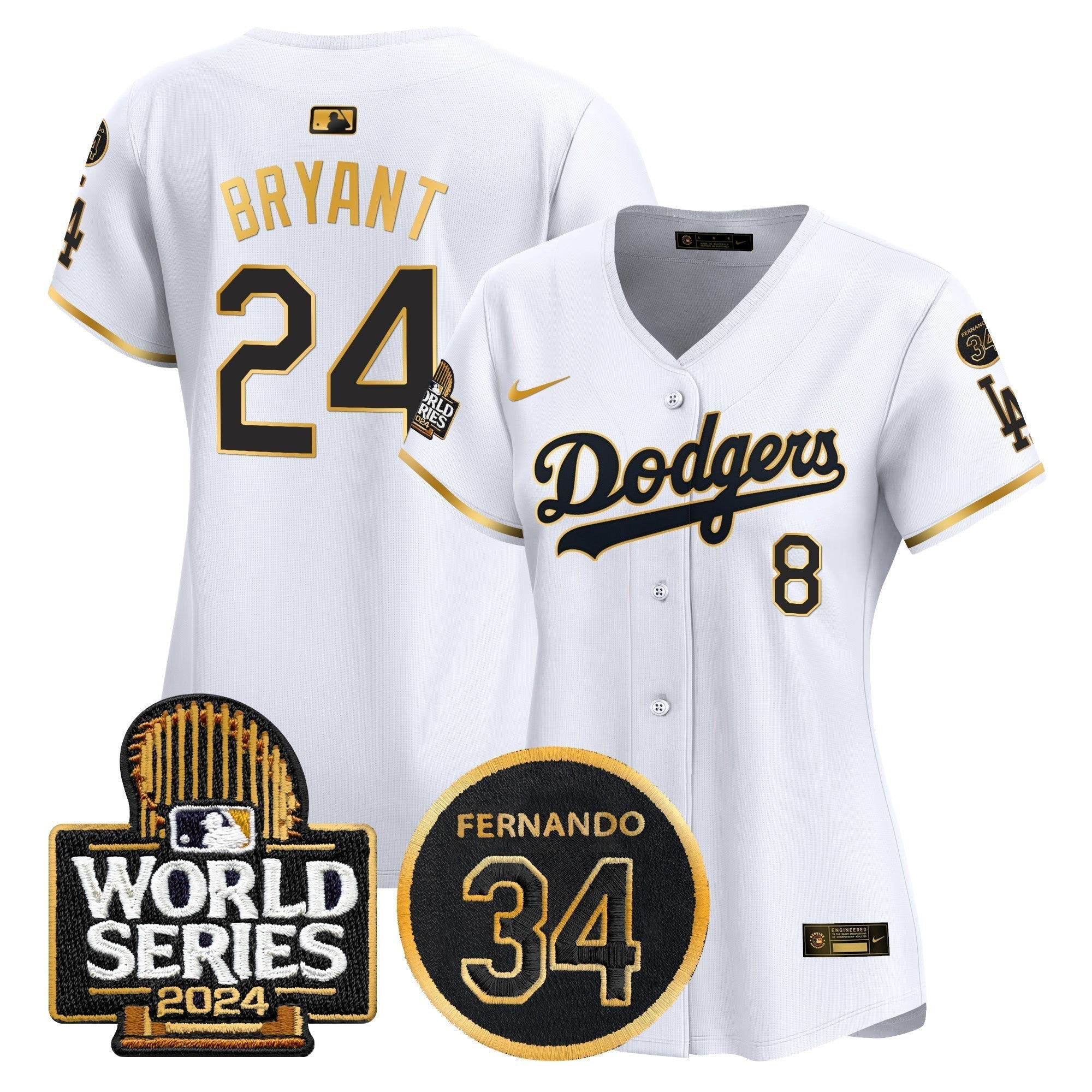 Women's Dodgers Fernando Memorial & 2024 World Series Patch Vapor Premier Limited Jersey - Stitched