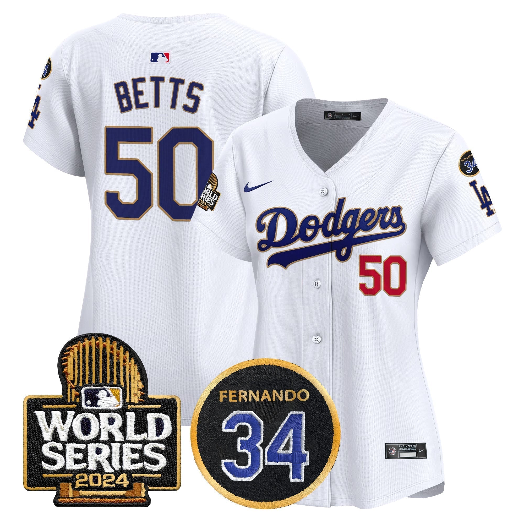 Women's Dodgers Fernando Memorial & 2024 World Series Patch Vapor Premier Limited Jersey - Stitched