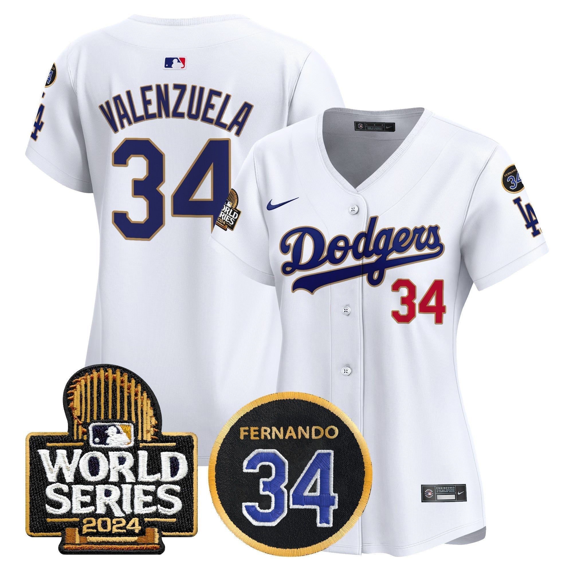 Women's Dodgers Fernando Memorial & 2024 World Series Patch Vapor Premier Limited Jersey - Stitched