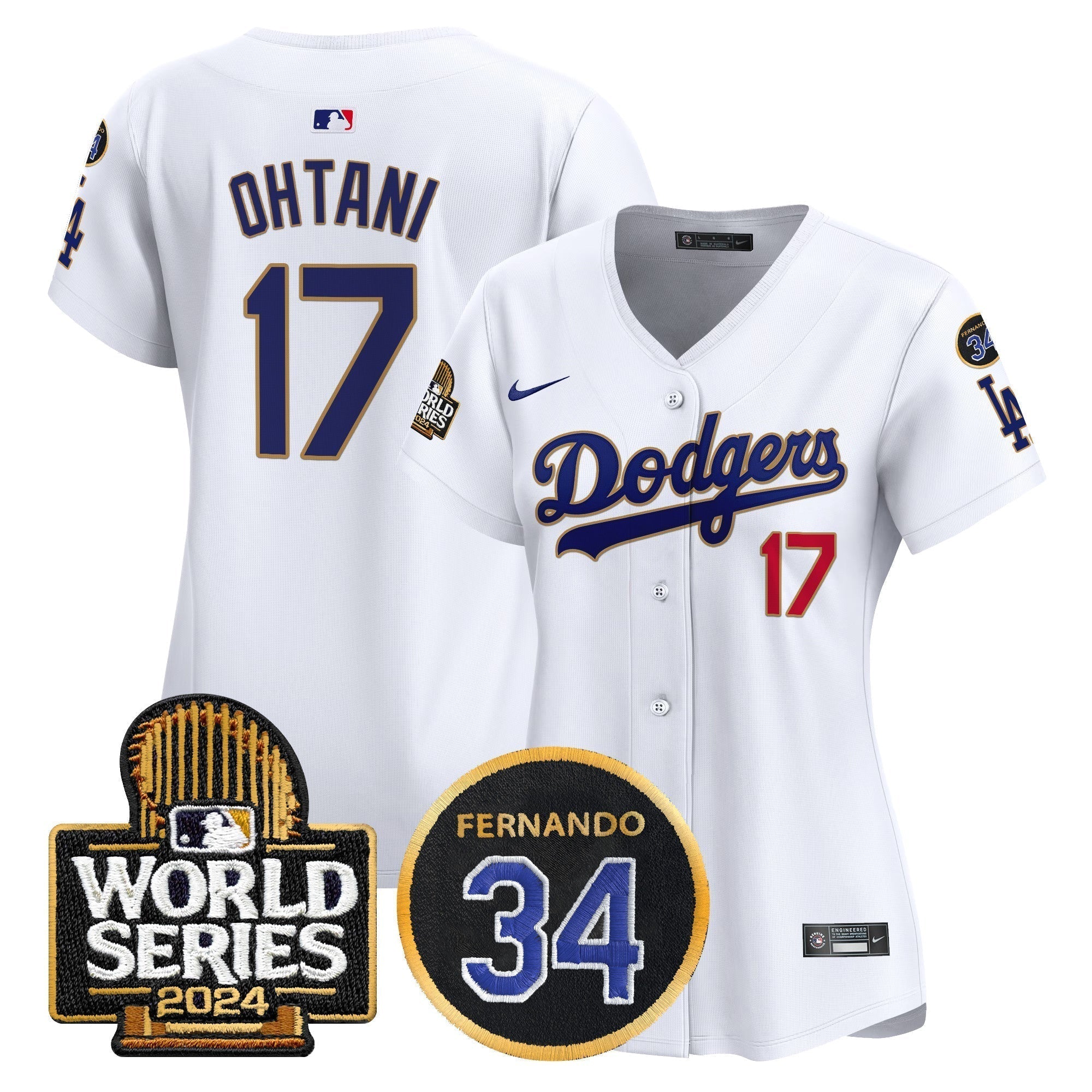 Women's Dodgers Fernando Memorial & 2024 World Series Patch Vapor Premier Limited Jersey - Stitched