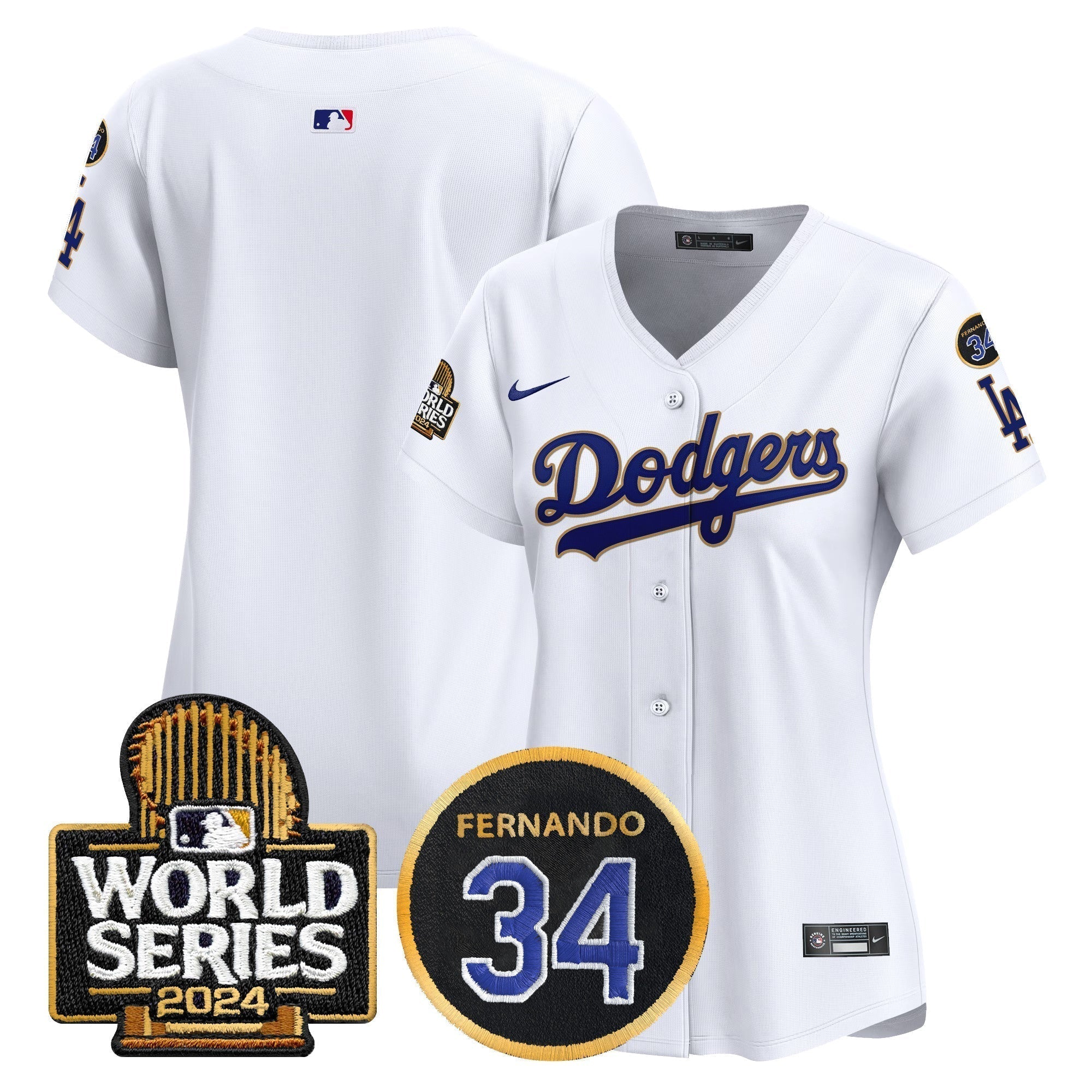 Women's Dodgers Fernando Memorial & 2024 World Series Patch Vapor Premier Limited Jersey - Stitched
