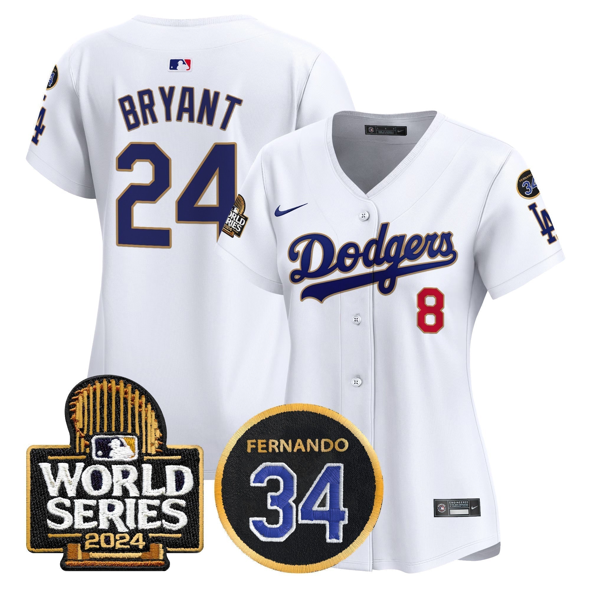 Women's Dodgers Fernando Memorial & 2024 World Series Patch Vapor Premier Limited Jersey - Stitched