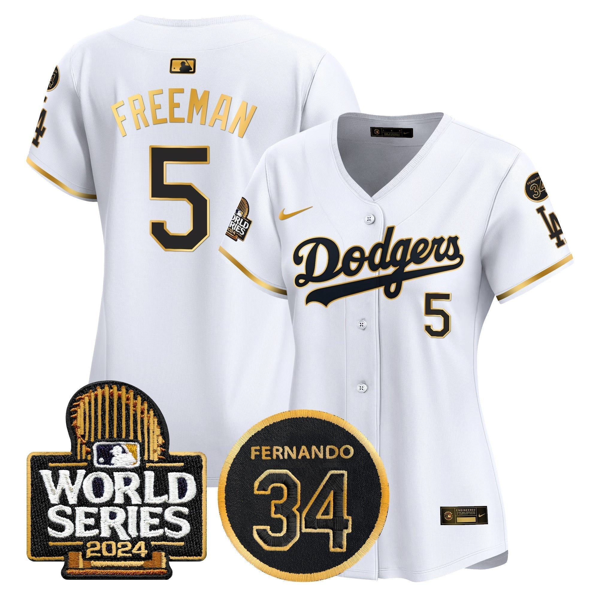 Women's Dodgers Fernando Memorial & 2024 World Series Patch Vapor Premier Limited Jersey - Stitched