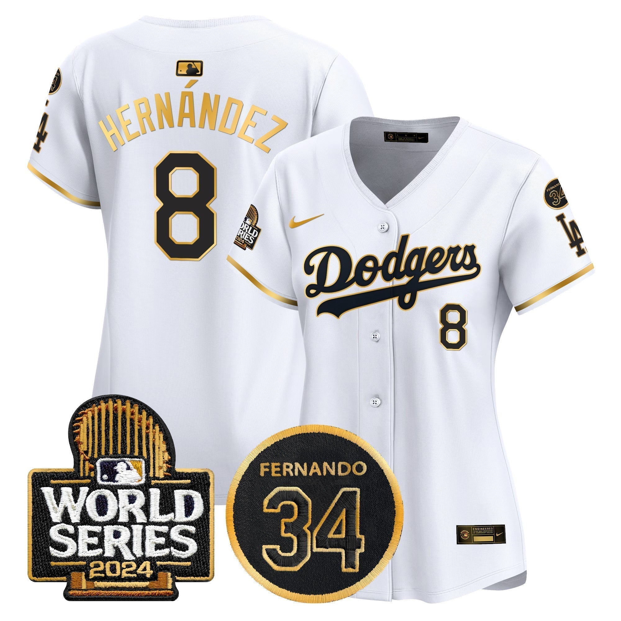 Women's Dodgers Fernando Memorial & 2024 World Series Patch Vapor Premier Limited Jersey - Stitched