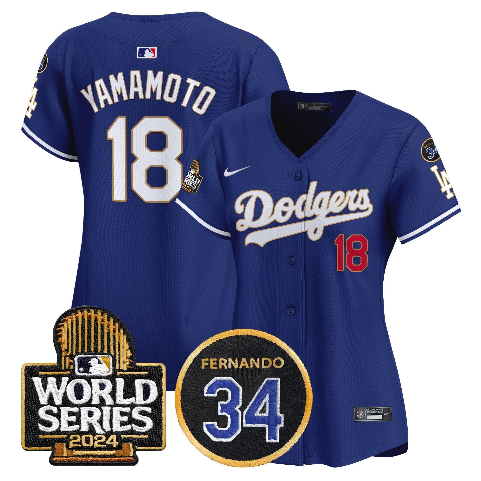 Women's Dodgers Fernando Memorial & 2024 World Series Patch Vapor Premier Limited Jersey - Stitched
