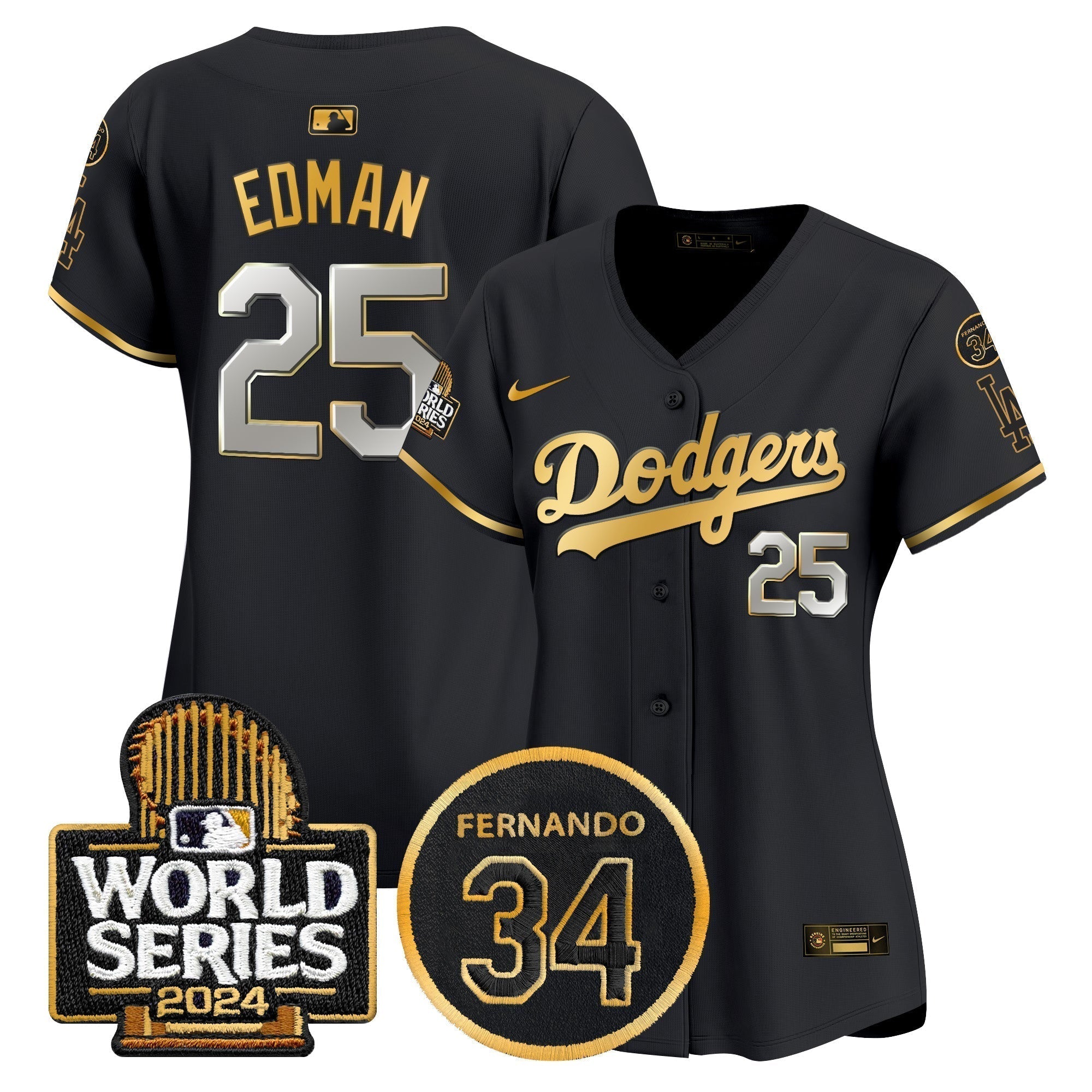 Women's Dodgers Fernando Memorial & 2024 World Series Patch Vapor Premier Limited Jersey - Stitched