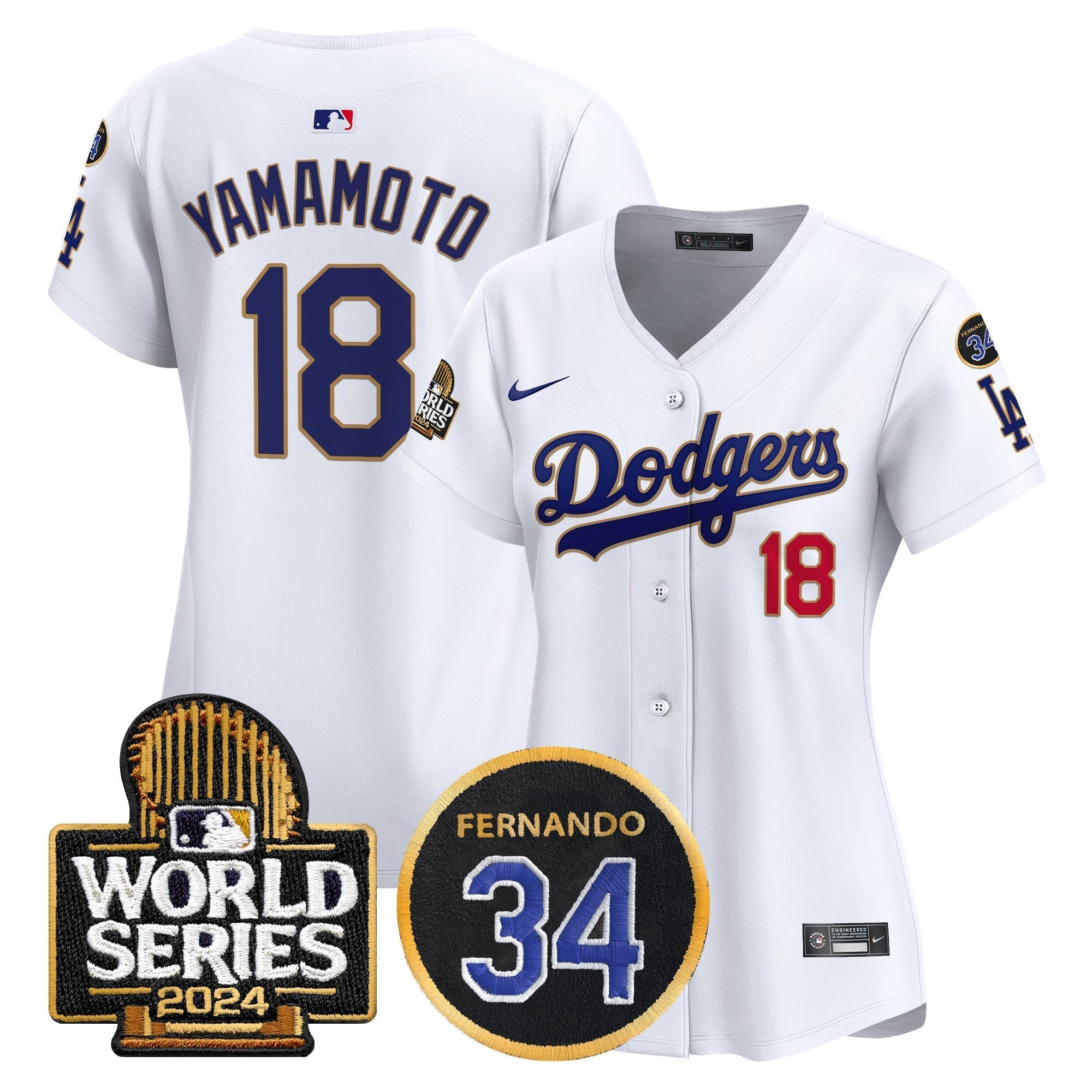 Women's Dodgers Fernando Memorial & 2024 World Series Patch Vapor Premier Limited Jersey - Stitched
