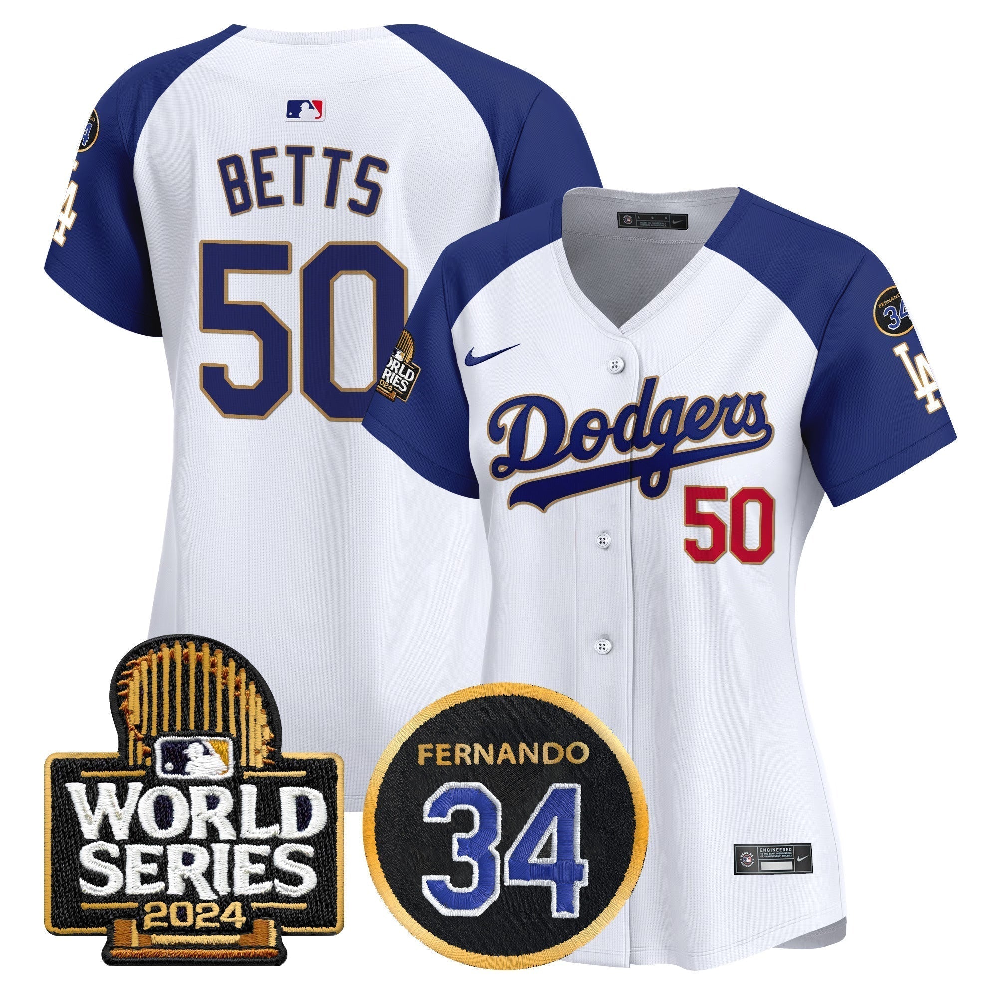 Women's Dodgers Fernando Memorial & 2024 World Series Patch Vapor Premier Limited Jersey - Stitched
