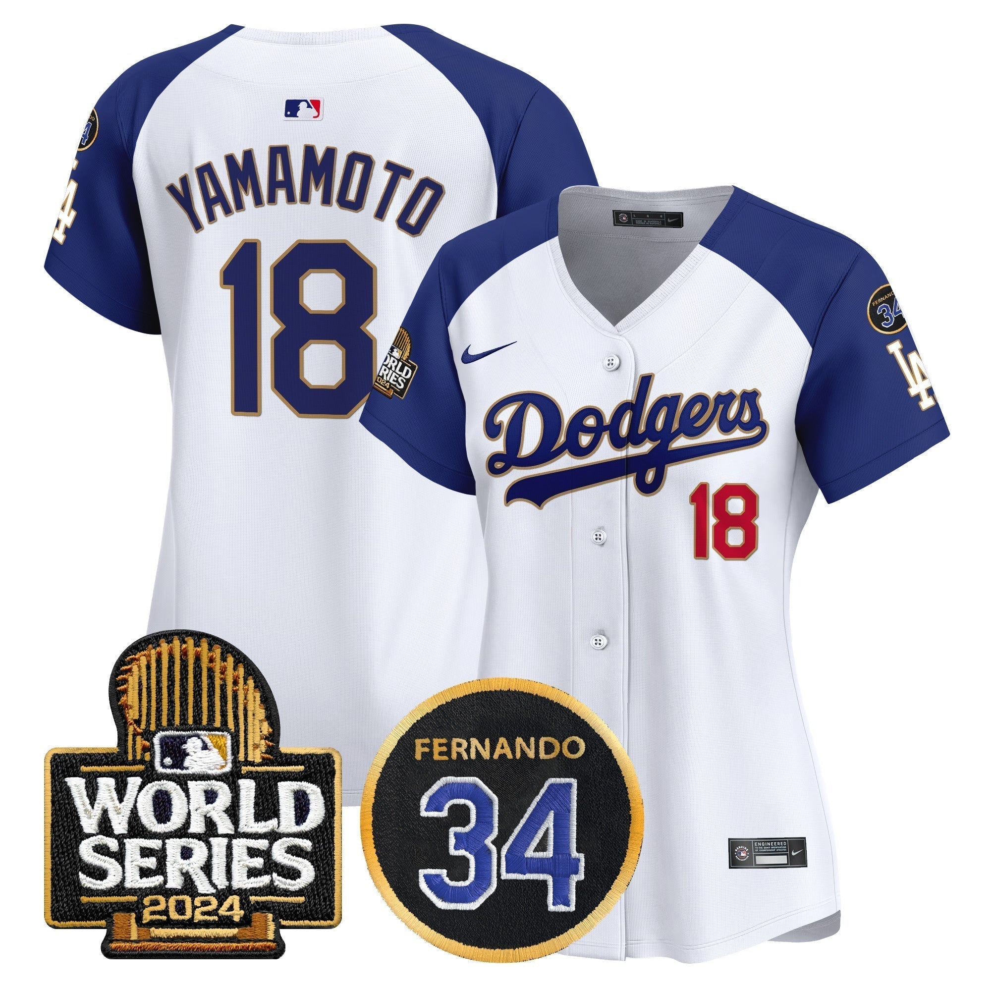 Women's Dodgers Fernando Memorial & 2024 World Series Patch Vapor Premier Limited Jersey - Stitched