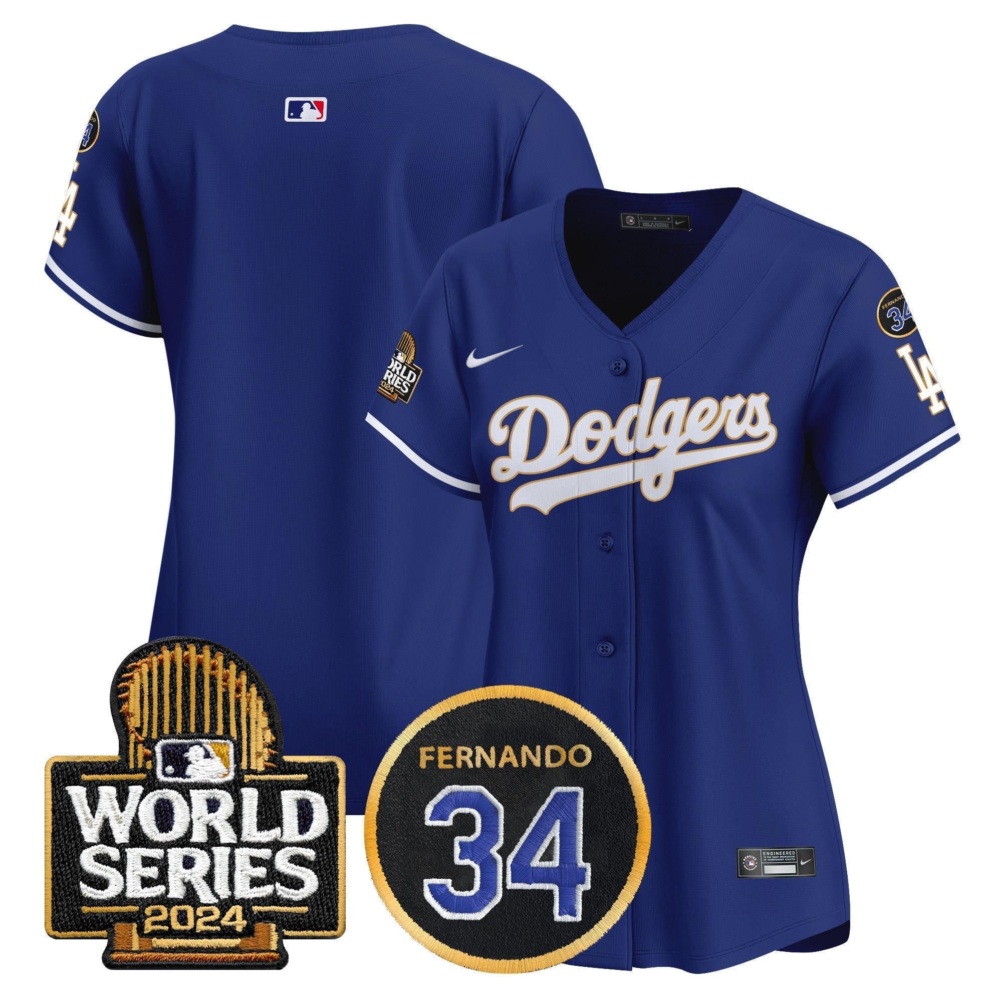 Women's Dodgers Fernando Memorial & 2024 World Series Patch Vapor Premier Limited Jersey - Stitched