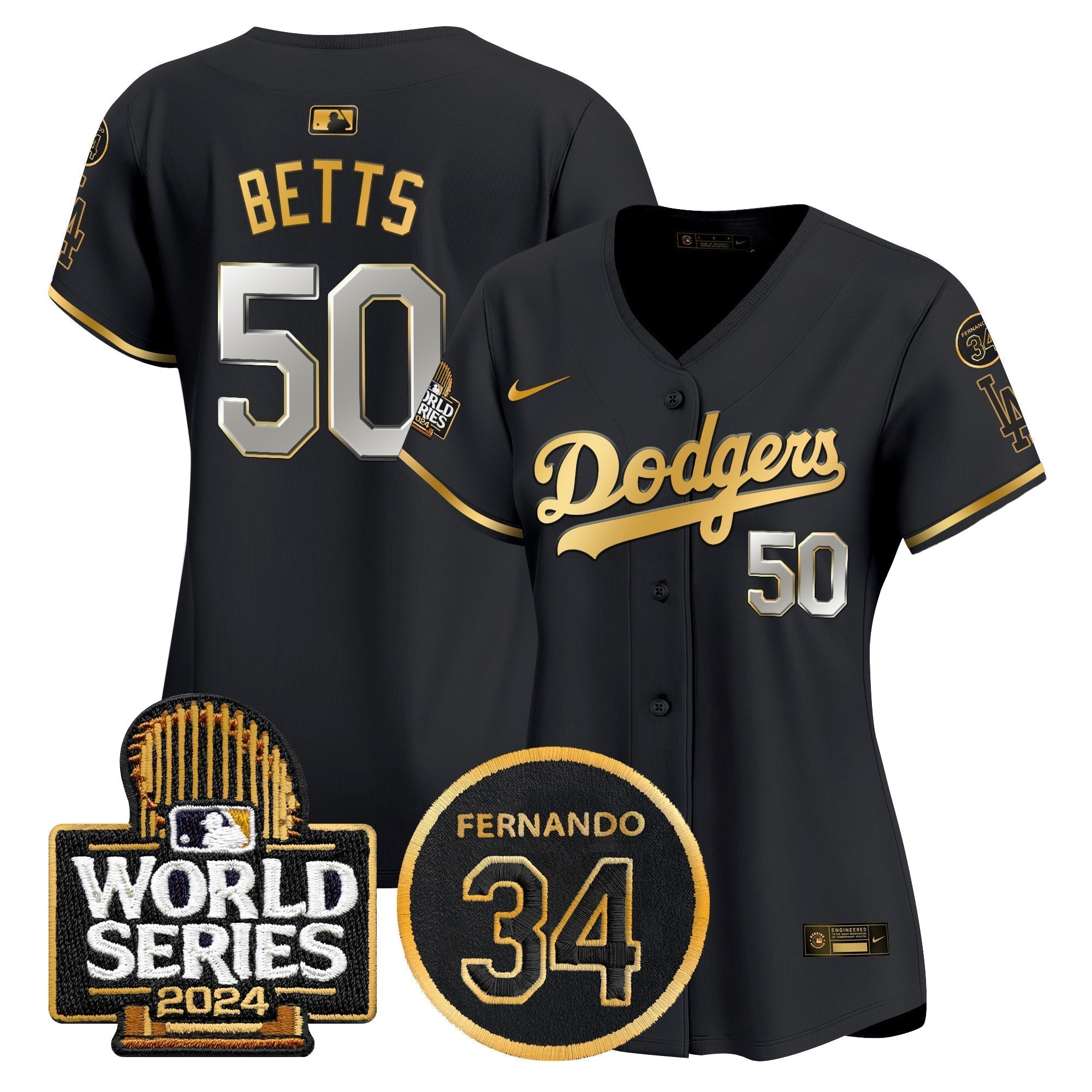 Women's Dodgers Fernando Memorial & 2024 World Series Patch Vapor Premier Limited Jersey - Stitched