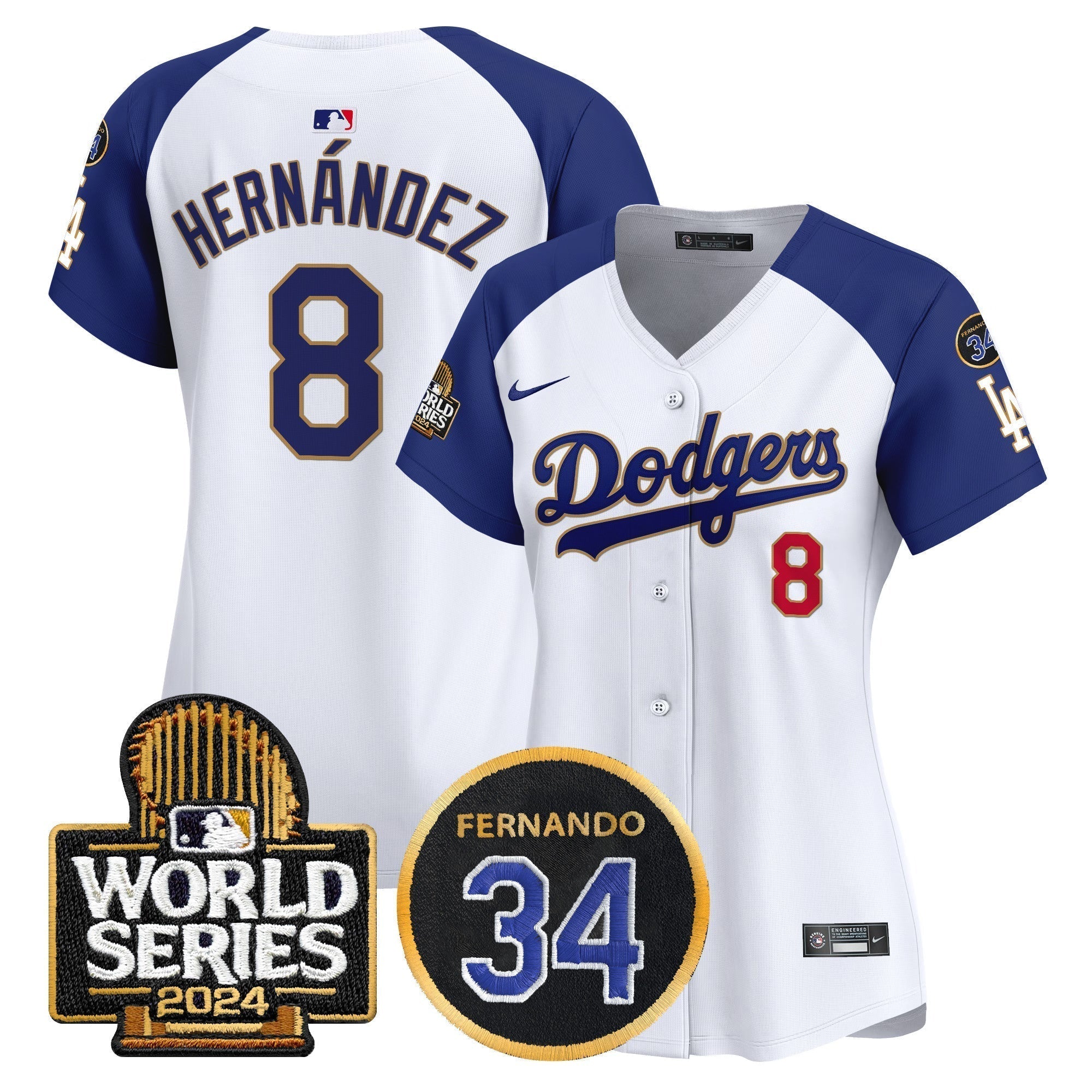 Women's Dodgers Fernando Memorial & 2024 World Series Patch Vapor Premier Limited Jersey - Stitched