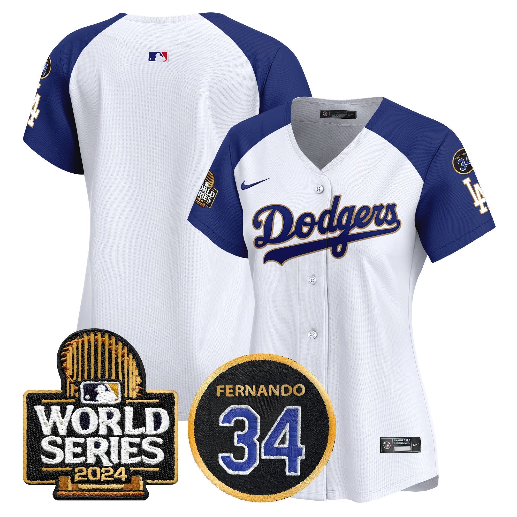 Women's Dodgers Fernando Memorial & 2024 World Series Patch Vapor Premier Limited Jersey - Stitched